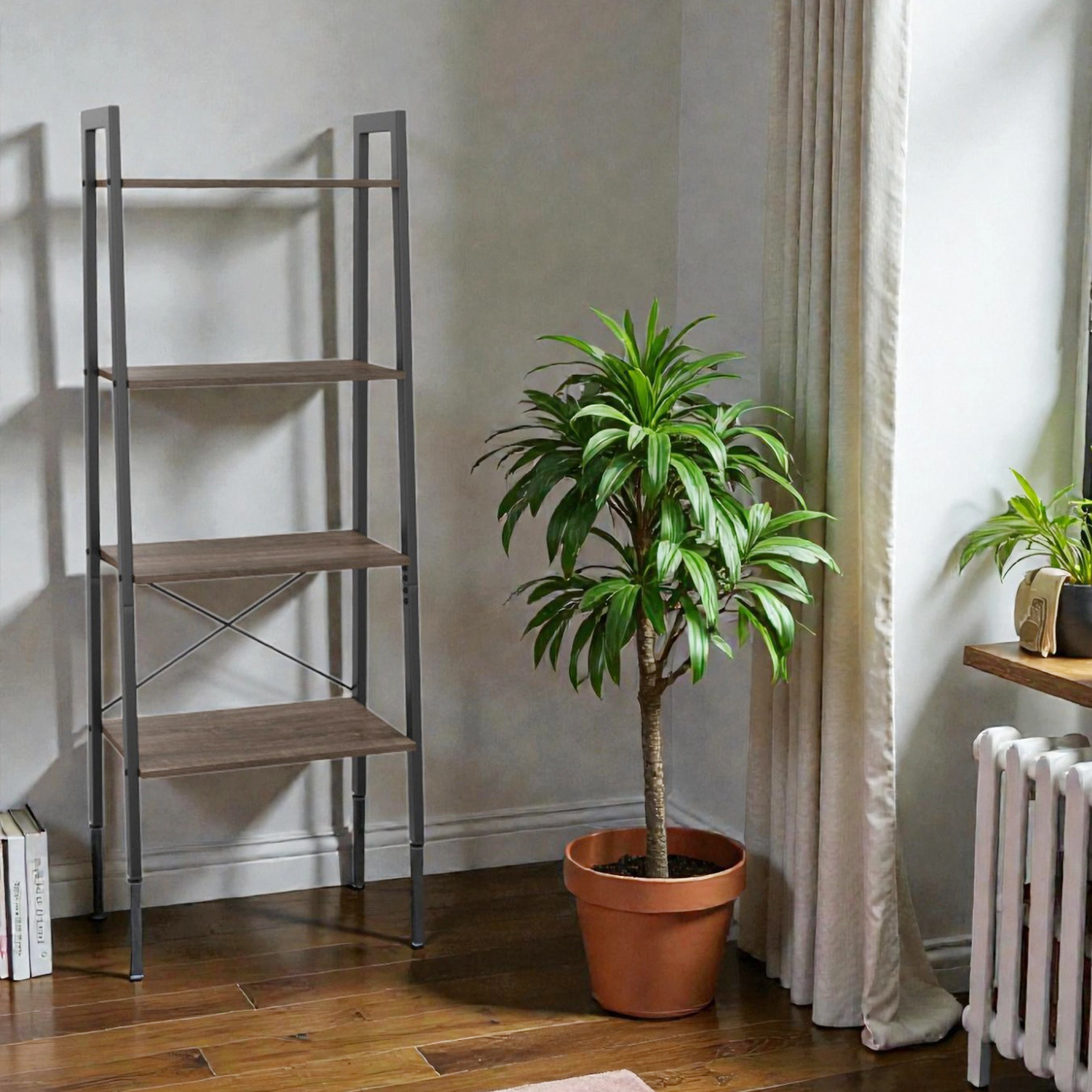 Hivvago 4-Layer Modern Bookshelf with Steel Frame and Adjustable Base
