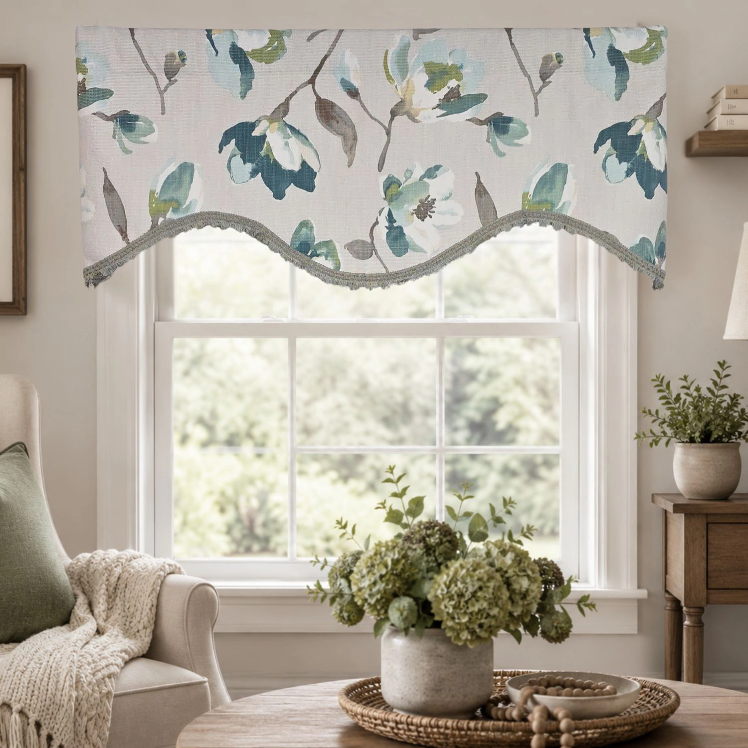 RLF Home 100% Cotton Elmina Trimmed Cornice Lined Window Valance 50 x 17 Turquoise