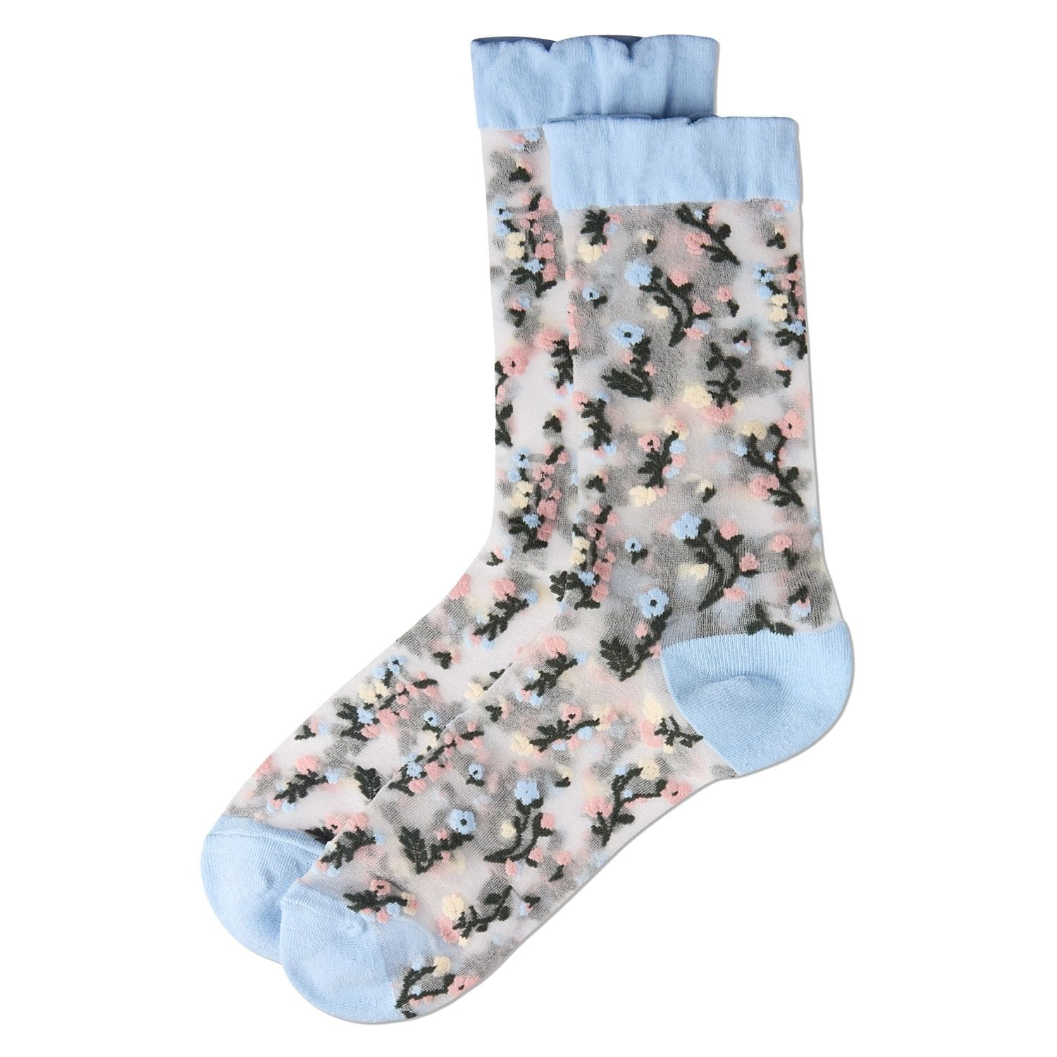 MeMoi Women's Flowing Floral Sheer Crew Socks