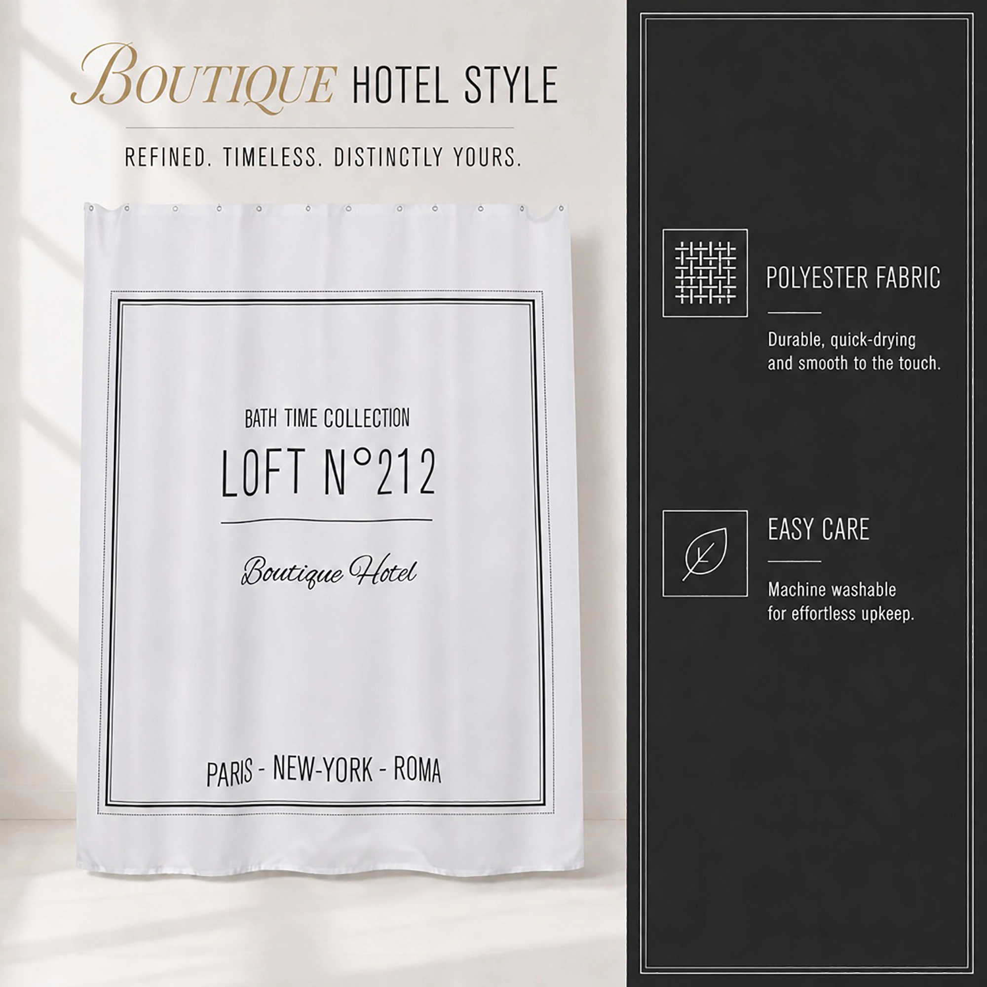 Evideco French Home Goods Black Script Print Woven Polyester Shower Curtain Panel