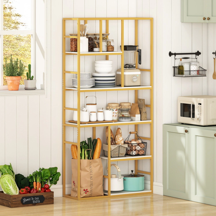 Hivvago 71 Inch Tall Bookshelf Metal Frame 5-Tier Geometric Bookcase