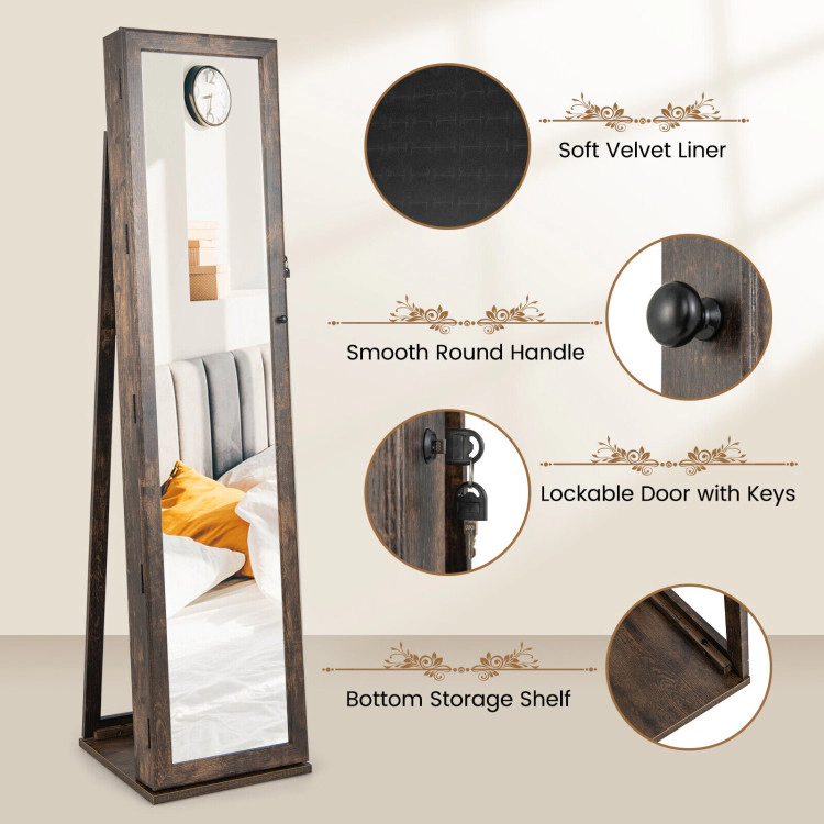 Hivvago Standing Lockable Jewelry Storage Organizer with Full-Length Mirror