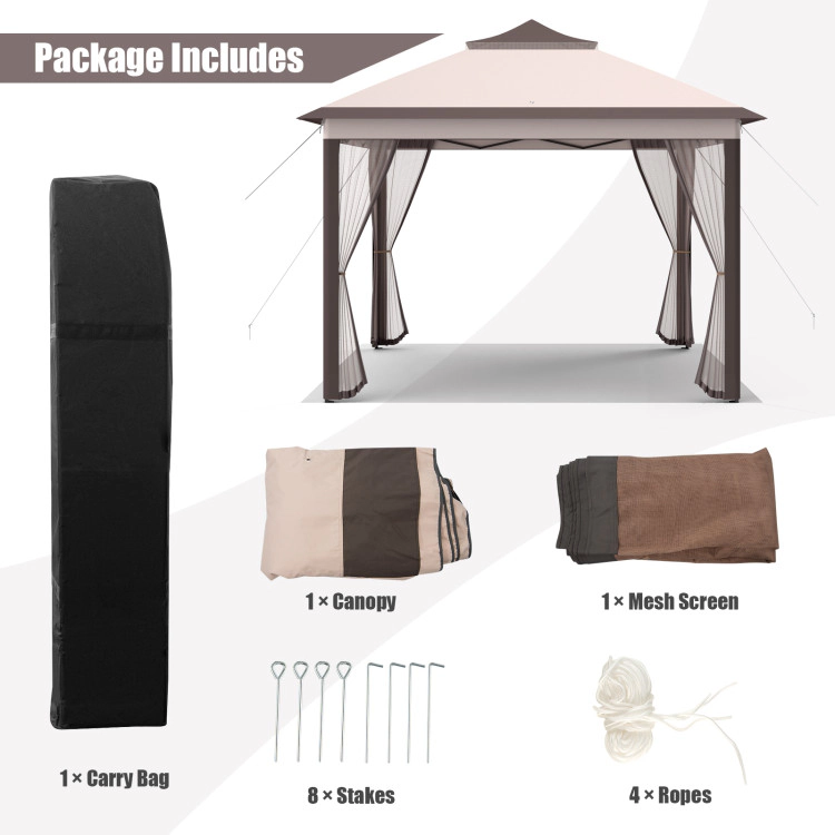 Hivvago 11x11 Ft 2-Tier Pop-Up Gazebo Tent with Mesh Sidewalls, Portable Outdoor Canopy Shelter with Carry Bag