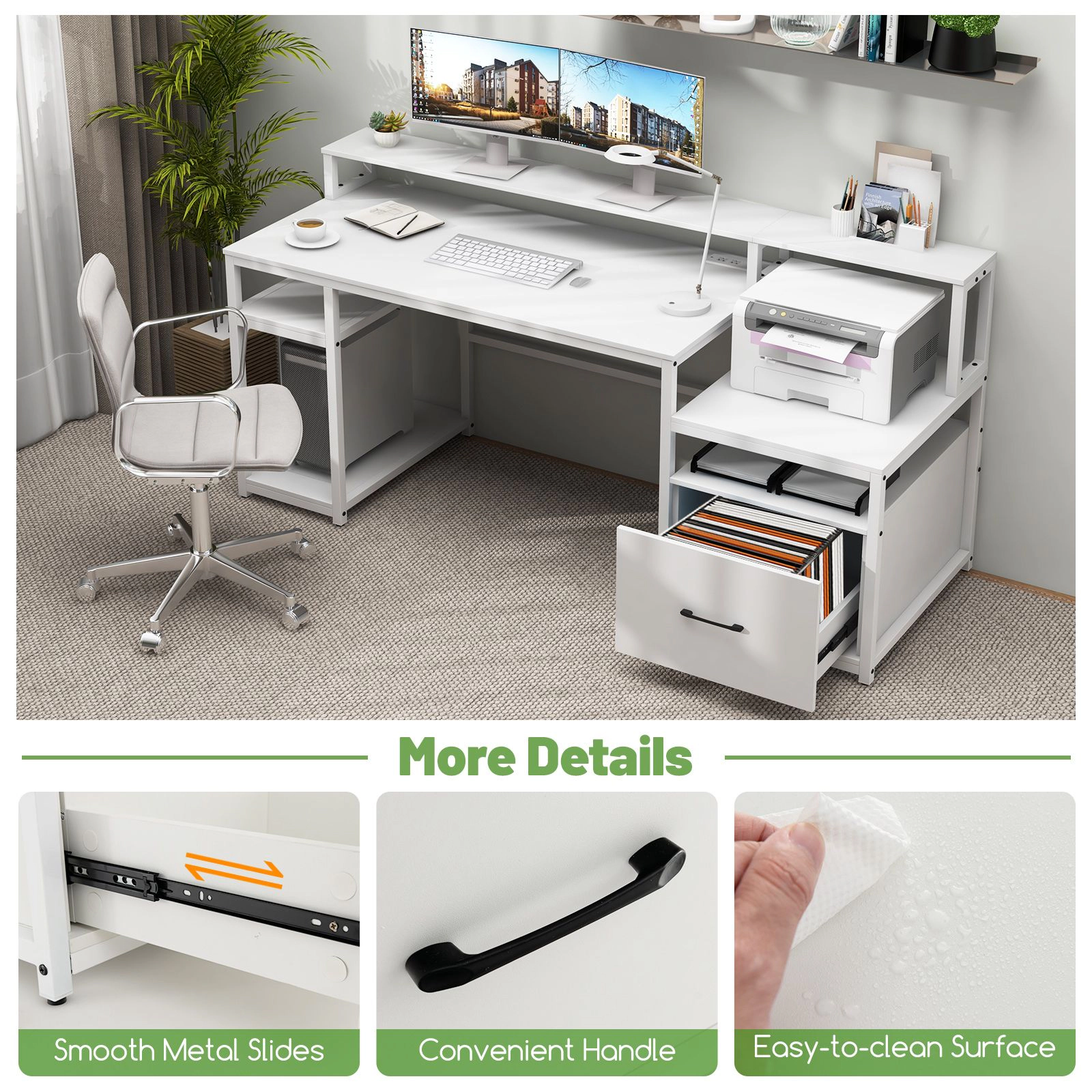 SlickBlue Large Computer Desk with Storage Shelves