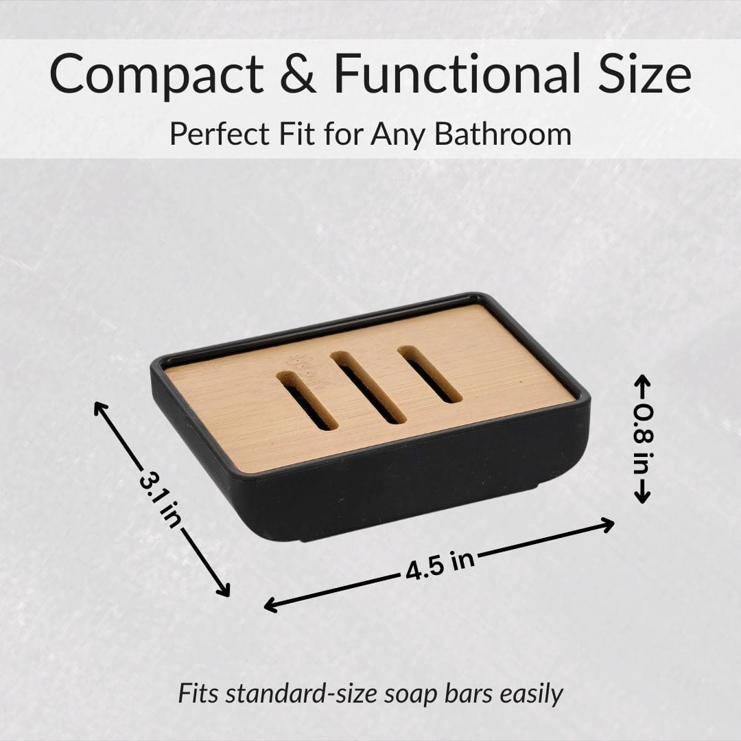 Evideco French Home Goods Urban Two-Piece Soap Dish - Rubber Frame with Removable Acacia Wood Insert