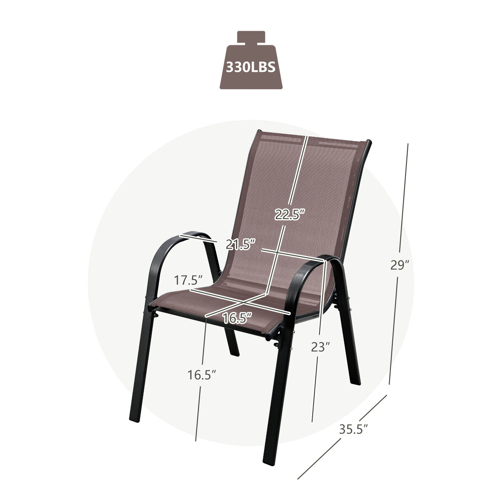 SUGIFT Stackable Patio Dining Chairs with Armrests 330-Lb Capacity Brown