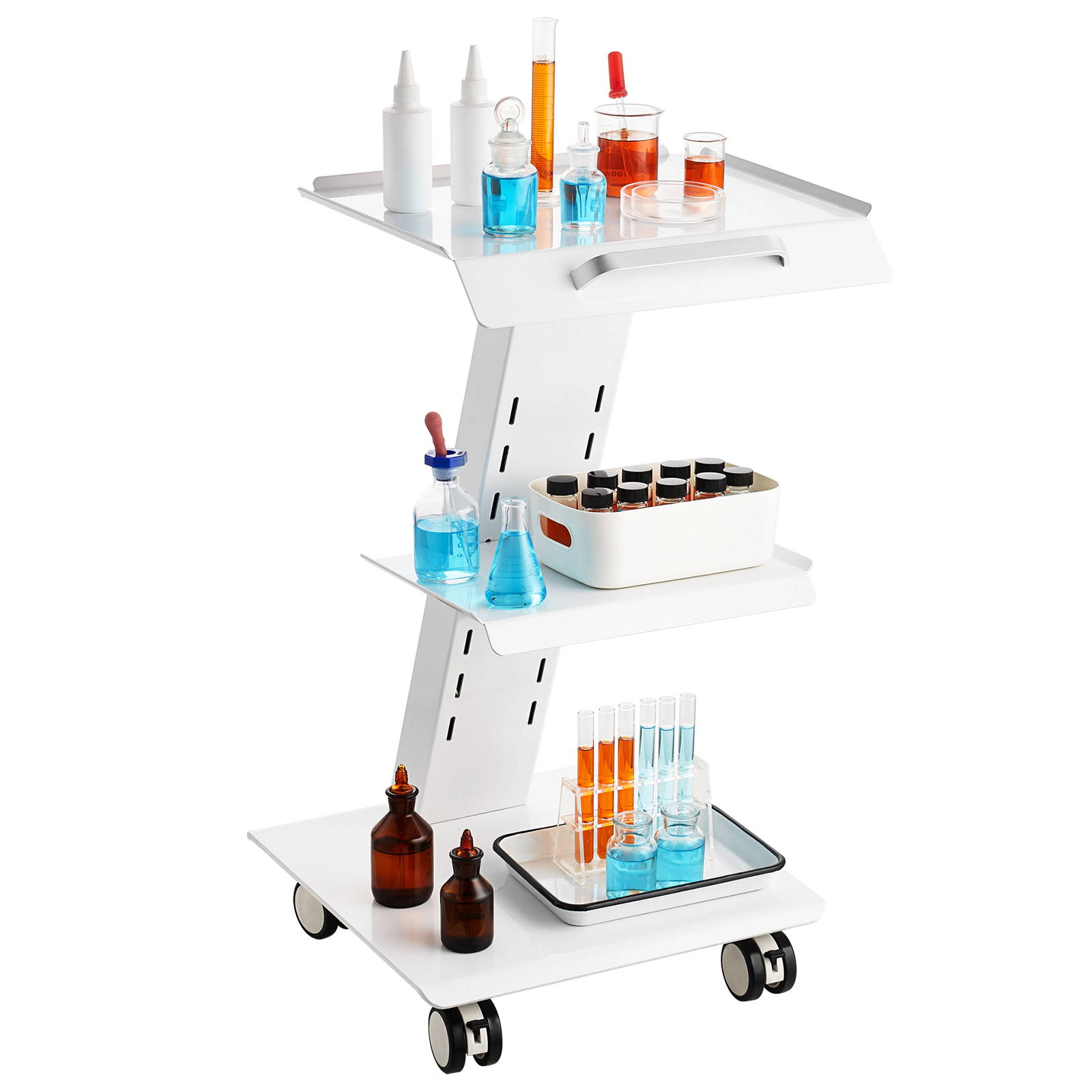 HONGGE 3-Layer Metal Rolling Lab Cart with Swivel Wheels, 220 lbs Capacity for Clinic, Beauty, and Salon