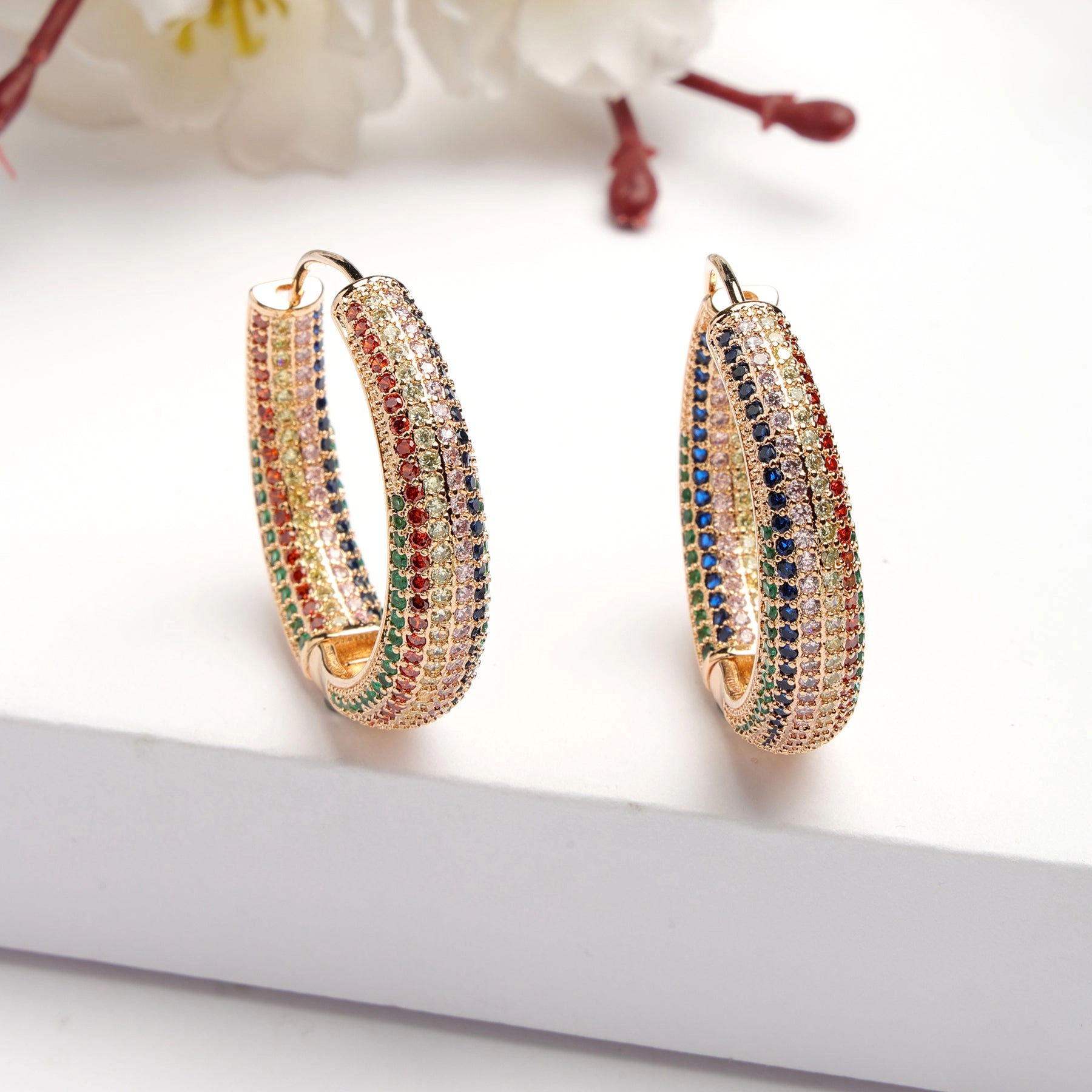 AGP PARIS Womens Diva Collection Cubic Zirconia Chic Hoop Earrings