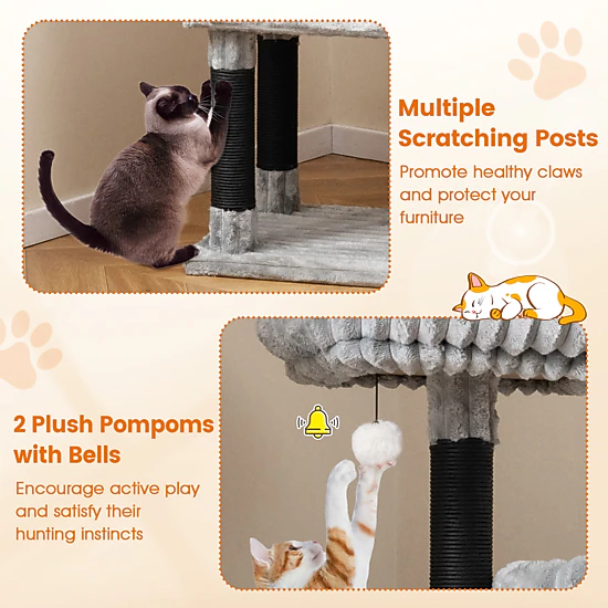 SUGIFT 62-in H Cat Tree with Ribbed Flannel Covering and Faux Rabbit ...