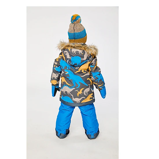Deux par Deux Boys Dinosaur Print Two Piece Play Snowsuit with Hooded Jacket and Snow Pants