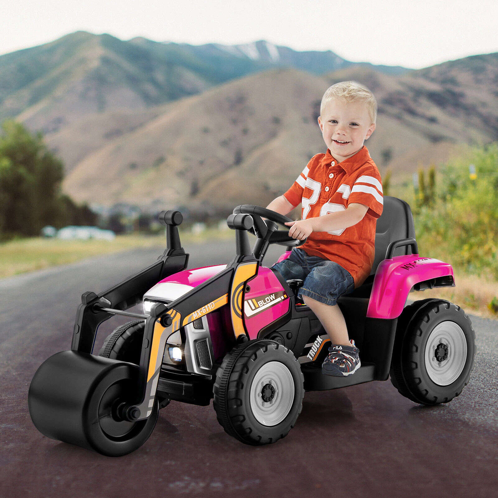 SUGIFT Adjustable Drum Remote Control and LED Lights Kids 12V Ride On Road Roller
