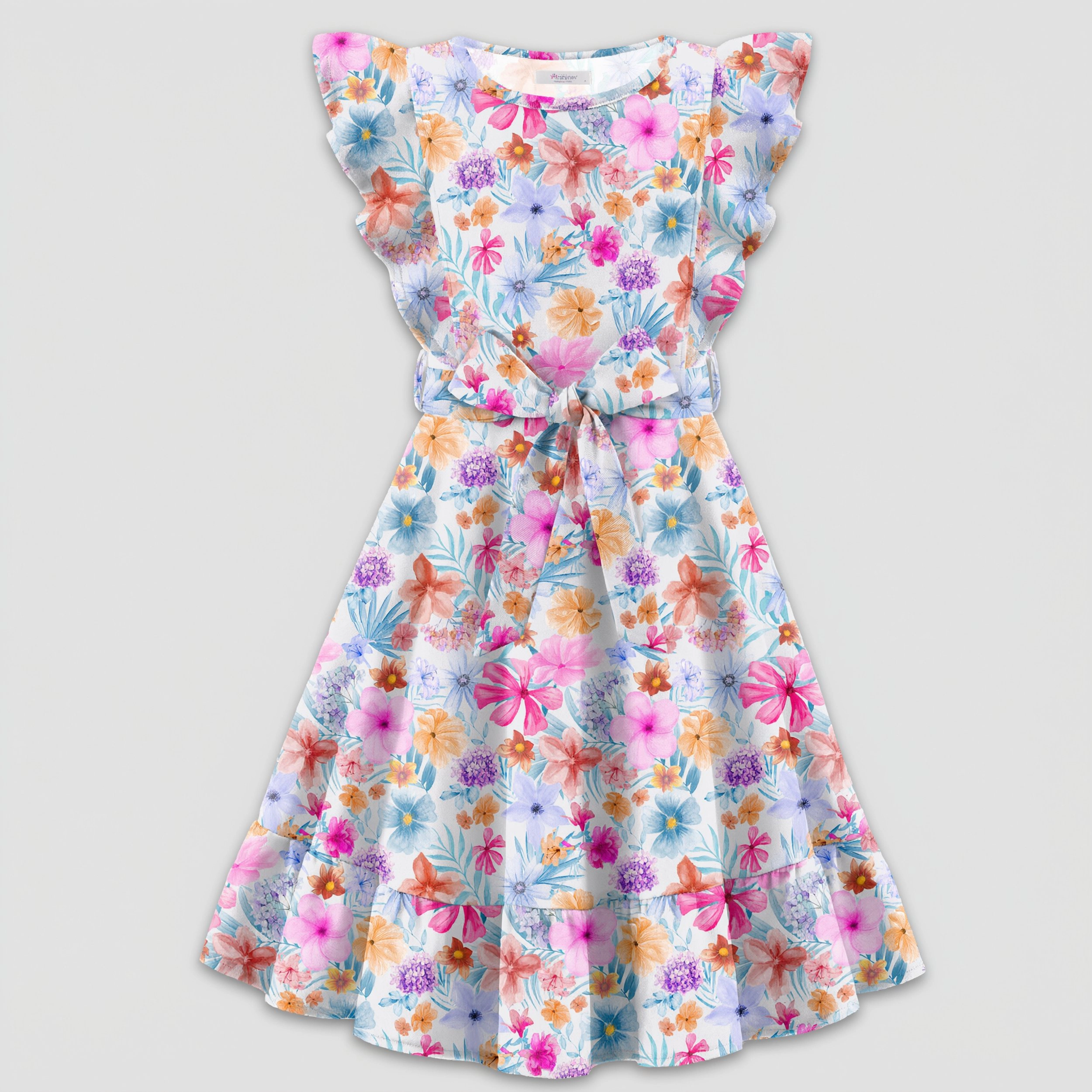 Arshiner Girls Spring Summer Dresses Flutter Sleeve Aline With Belted Pockets Casual Party Dress