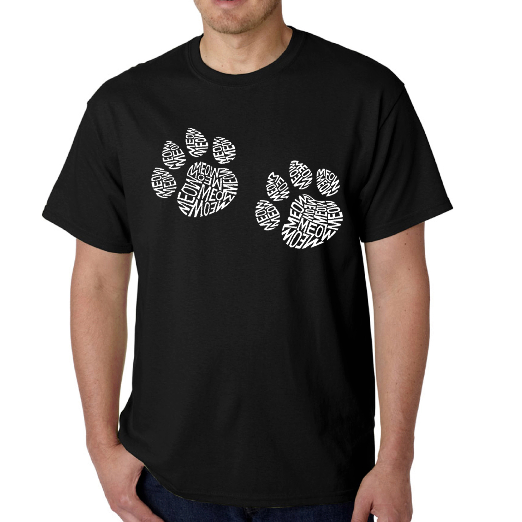 LA Pop Art Men's Meow Cat Word T-Shirt Short Sleeve