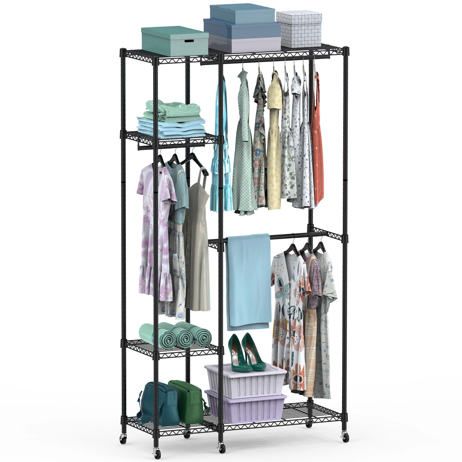 GBruno 4-Tier Carbon Steel Garment Rack With Wheels
