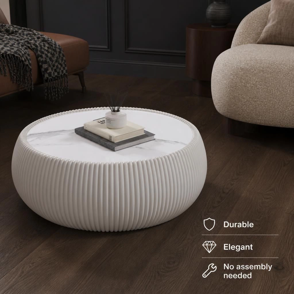 GOODSILO Round Low Profile Multi Material Accent Table