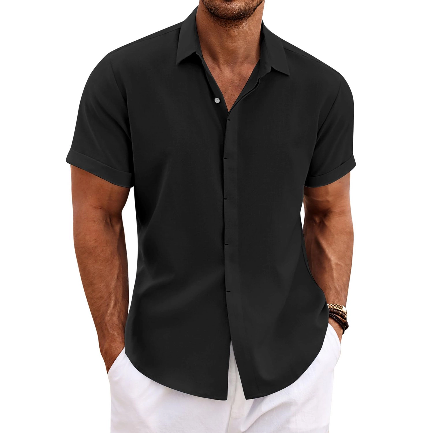 COOFANDY Mens Tropical Print Short Sleeve Shirt Casual Button Down Lapel Collar Tops