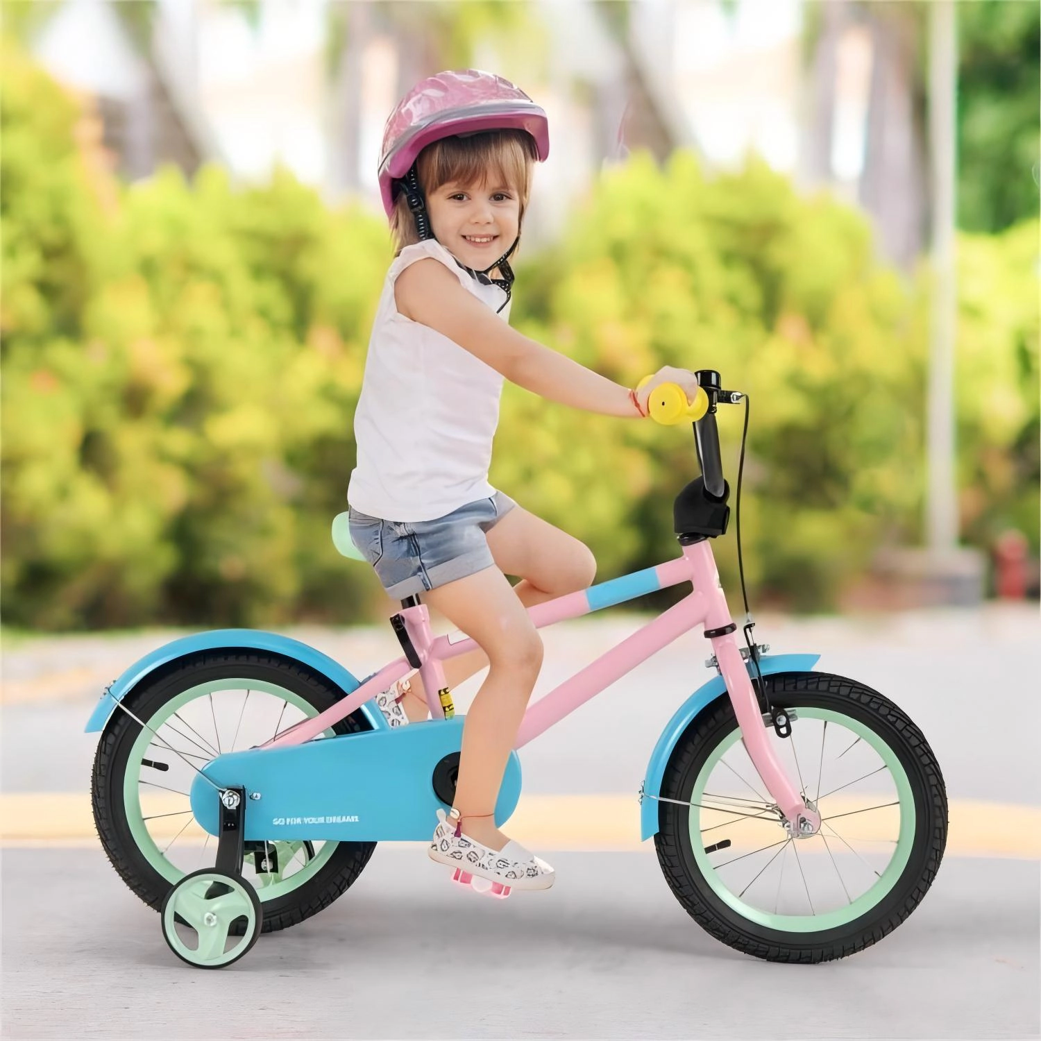 SUGIFT Adjustable Handlebar and Saddle Kids Bike 145-lb Capacity Ages 3-5 Years Pink Blue Green Yellow