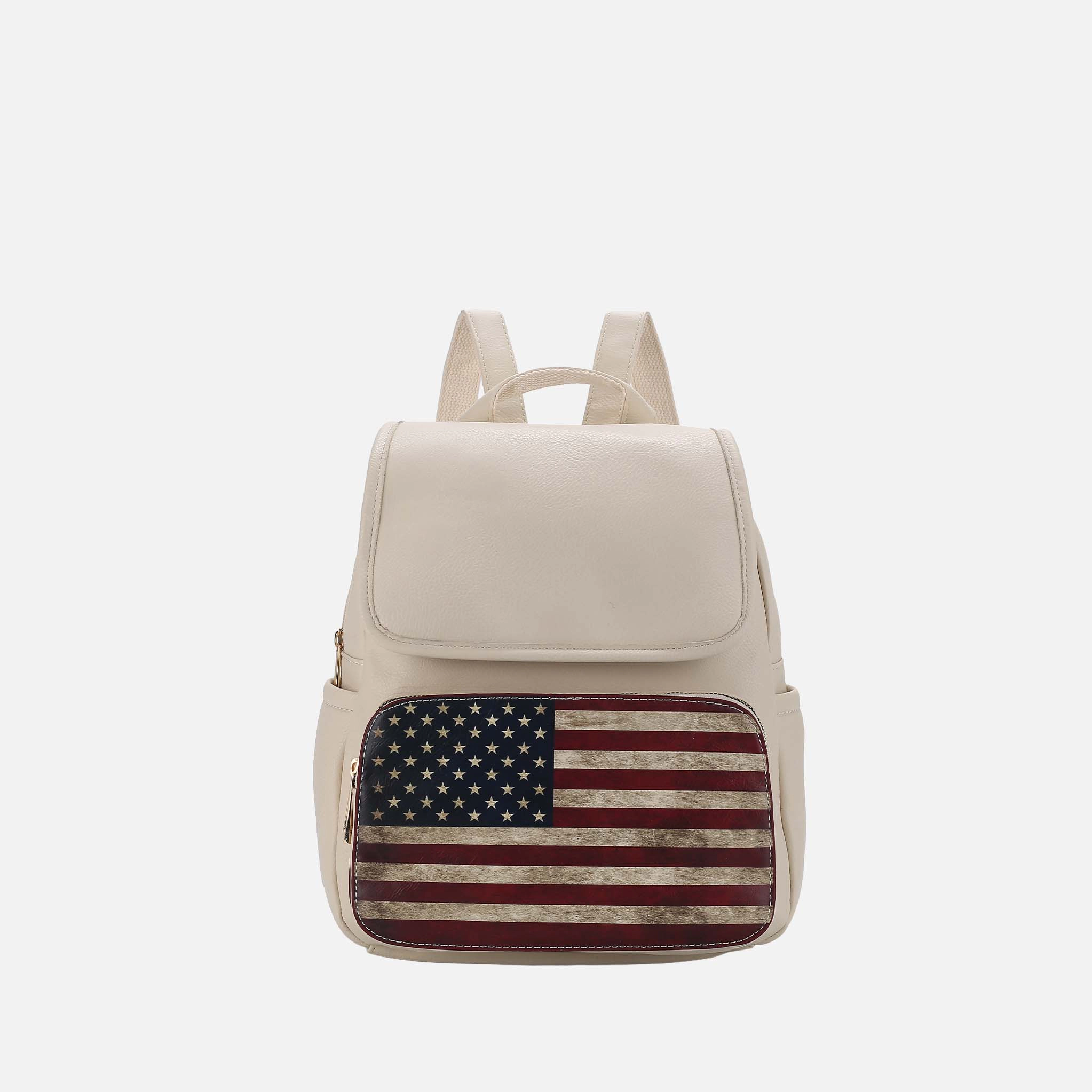 Mia K Collection Regina Vegan Leather Backpack - Patriotic Flag Print, Gold-Tone Hardware