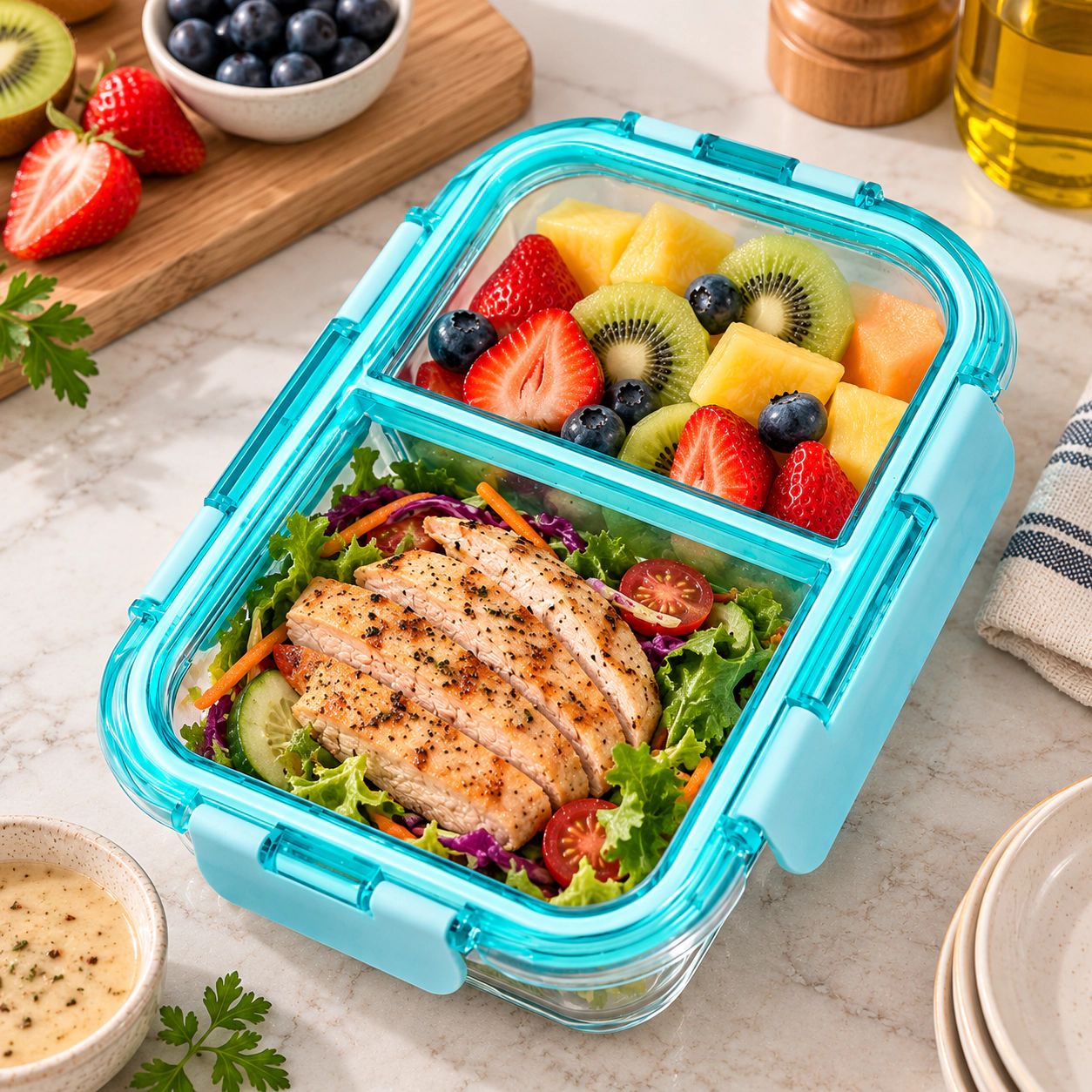 Lexi Home 2-Compartment Borosilicate Glass Food Container with Spill-Proof Lid
