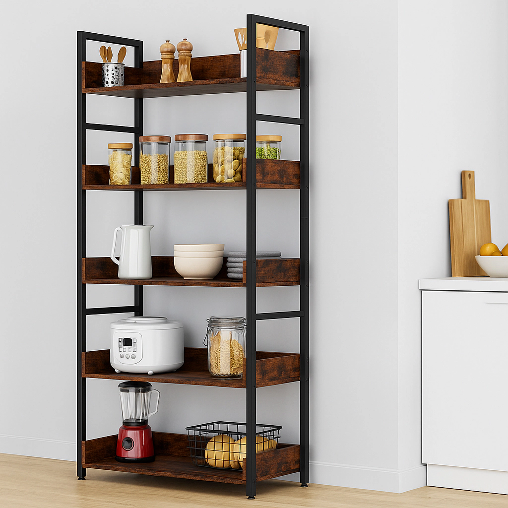 Hivvago Industrial Storage Shelf with 5 Tiers and 4 Hooks