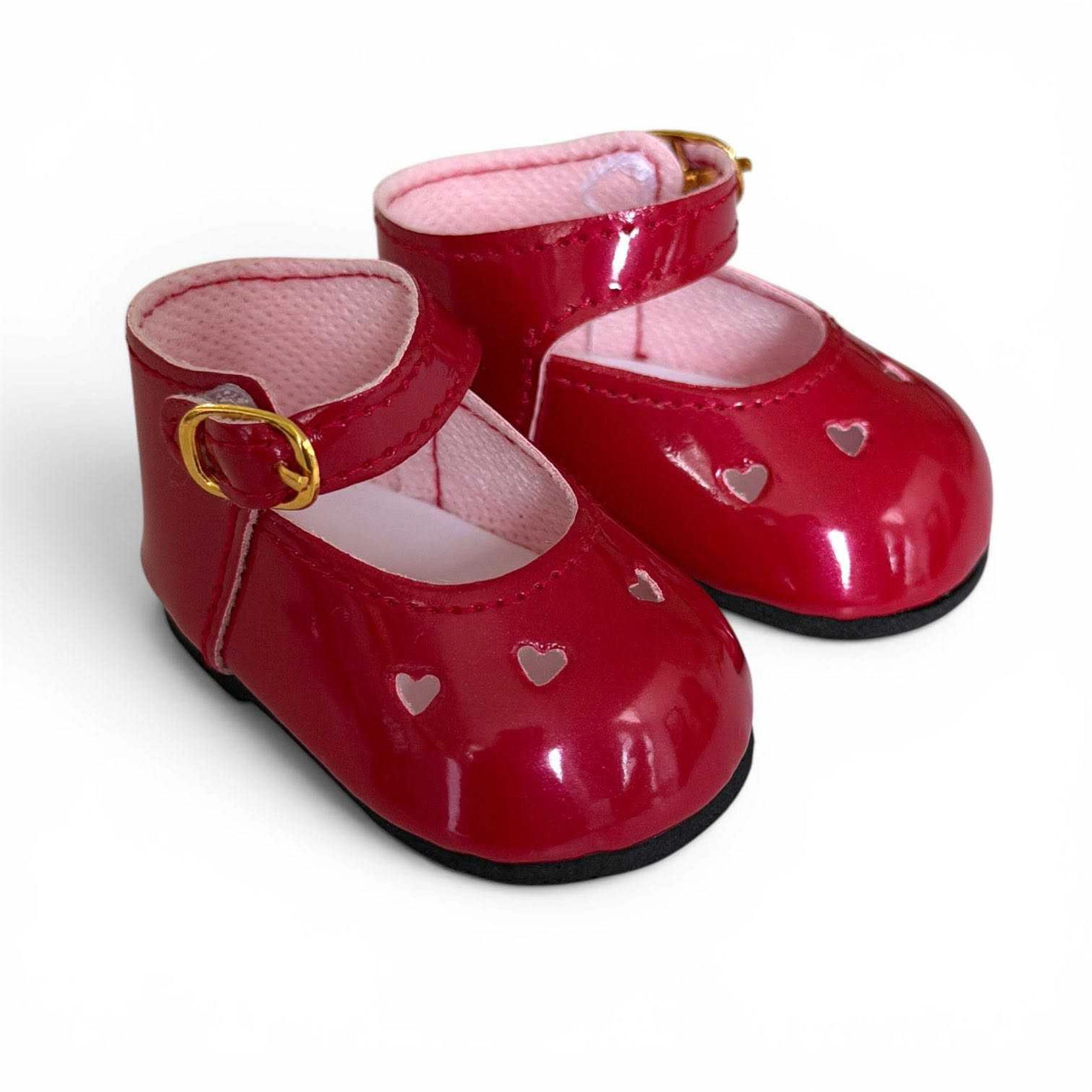 MBD® Girl Doll Shoes- Cranberry Heart Mary Jane Doll Shoes with Gold Buckle Fits 18 Inch Dolls