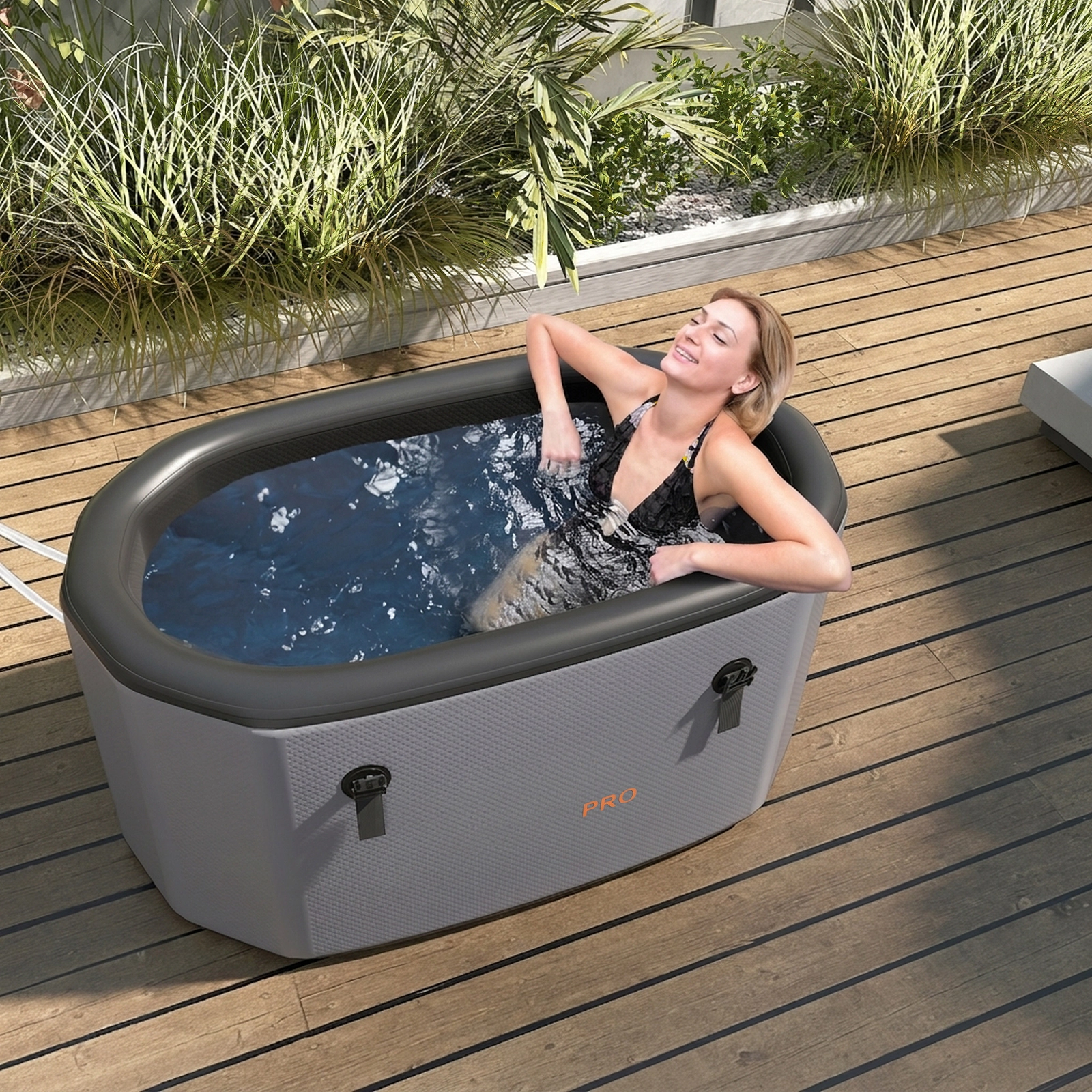 SUGIFT 129-gal 800-lb Capacity Oval Inflatable Ice Bath Cold Plunge Tub with 7-Layer Insulation and Hand Pump