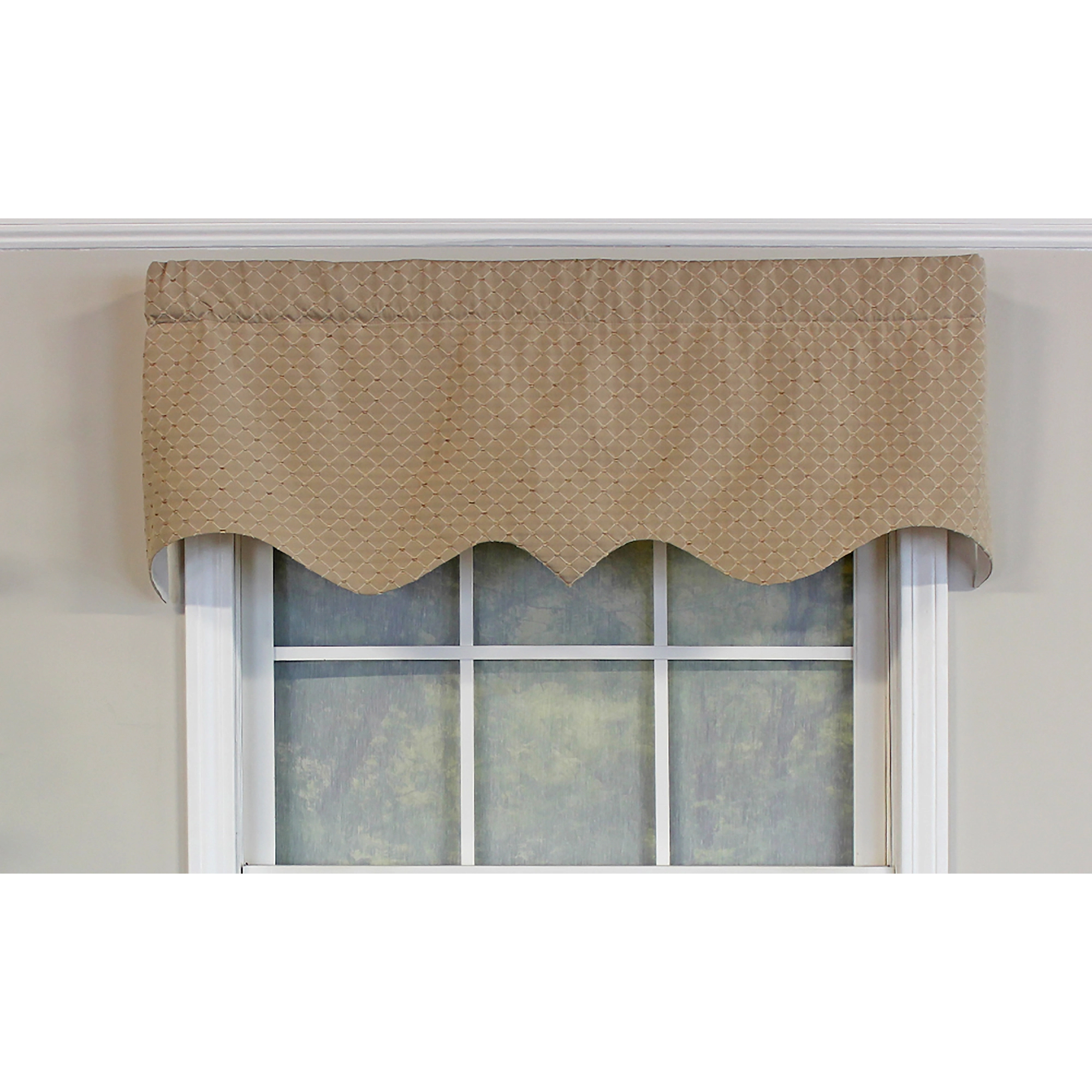 RLF Home 100% Cotton Passat Regal Valance Dotted Diamond Lined Fabric Rod Pocket 50" x 17" Ecru