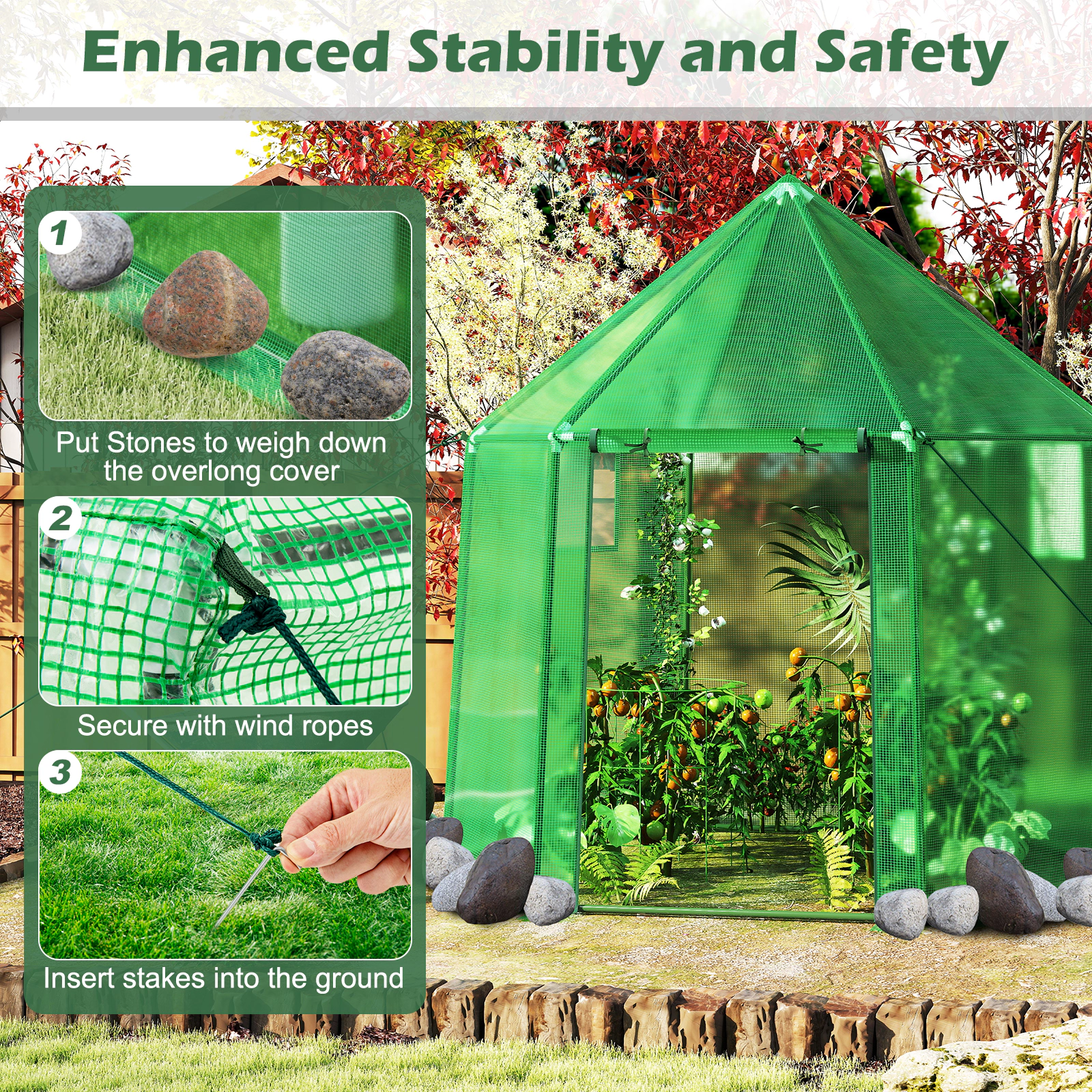 SUGIFT Green 6.5-ft x 5.6-ft Portable Mini Walk-in Greenhouse with PE Cover and 2 Screen Windows