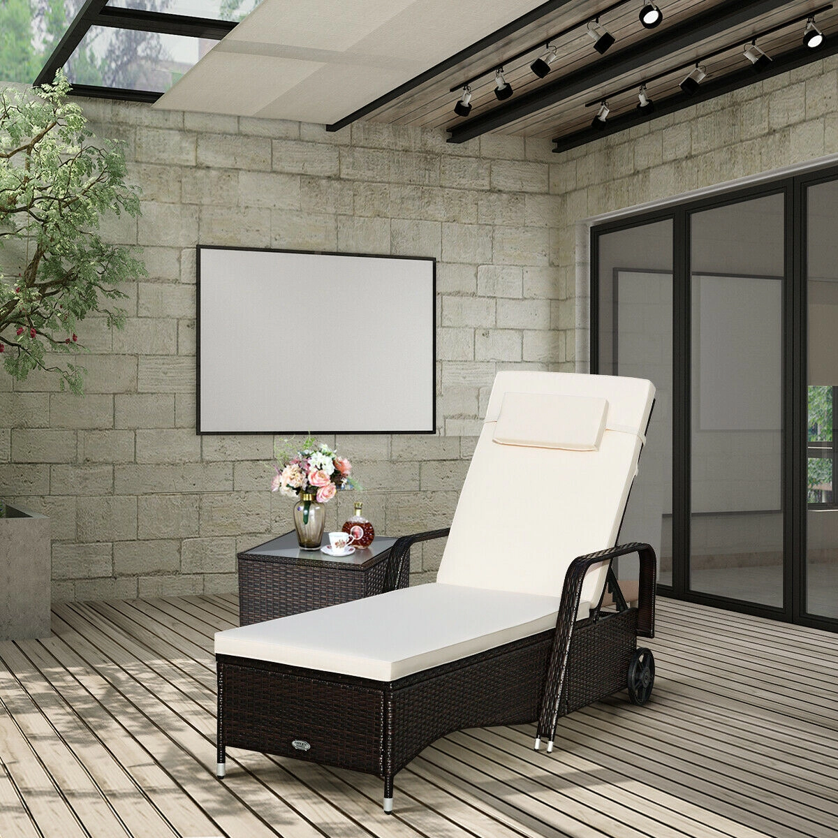 LJG Outdoor Recliner Cushioned Chaise Lounge with Adjustable Backrest