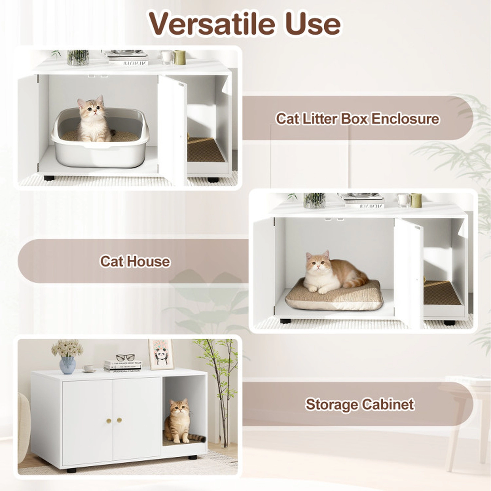 SUGIFT 35.5 x 20-in 88-lb Capacity White Wooden Hidden Litter Box Enclosure Furniture with Removable Scratching Board
