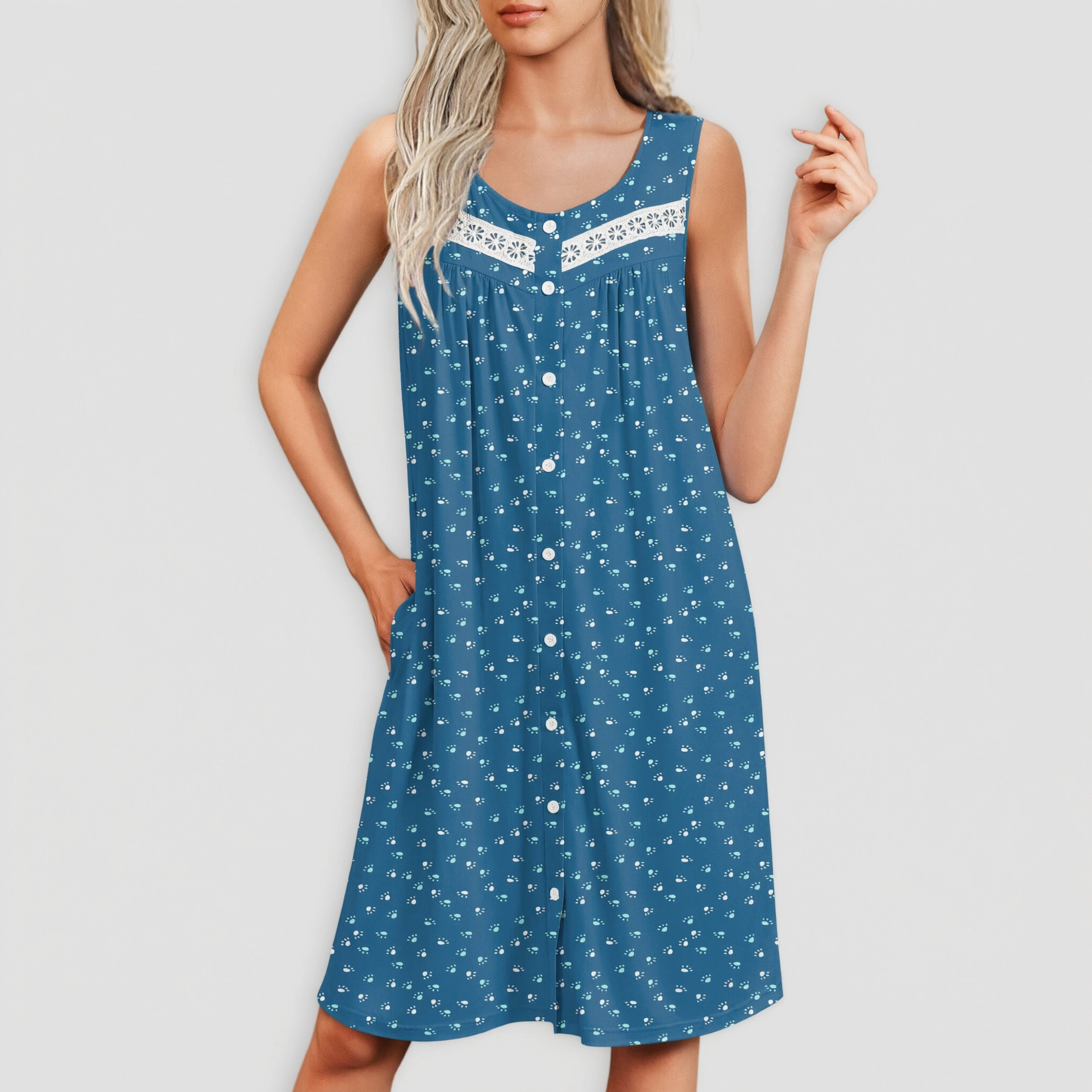 Ekouaer Nightgowns for Women Button Up Sleepshirt Tank Sleeveless Nightshirt Soft Sleepwear