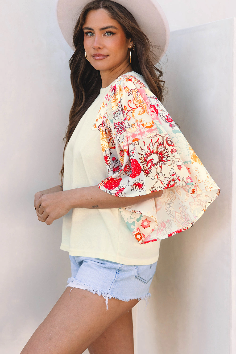 Threaded Pear Women's Sariyah Floral Half Batwing Sleeve Blouse