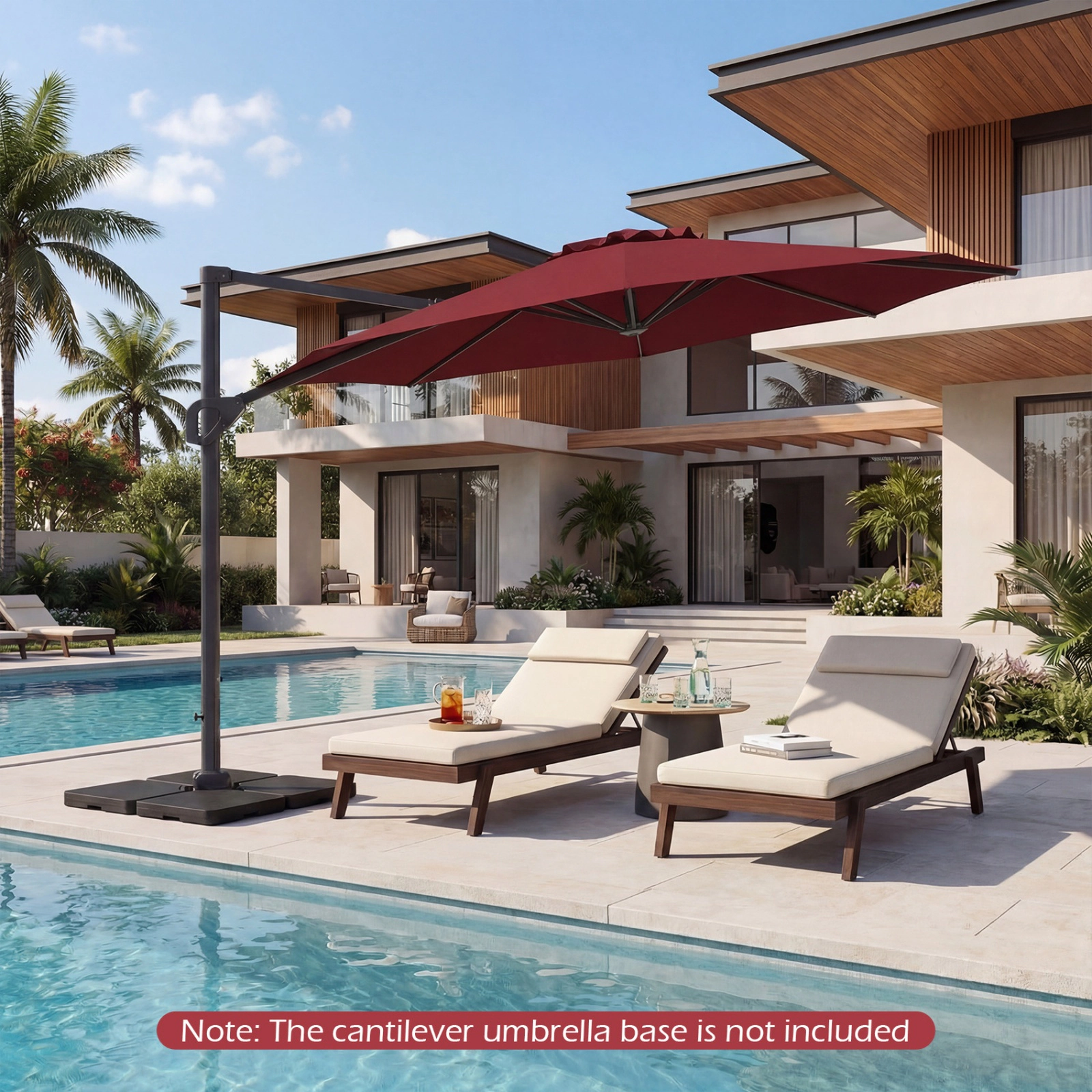 SUGIFT 10 ft Wine Cantilever Patio Umbrella, 360° Rotation, Push-Button Tilt, Crank Lift