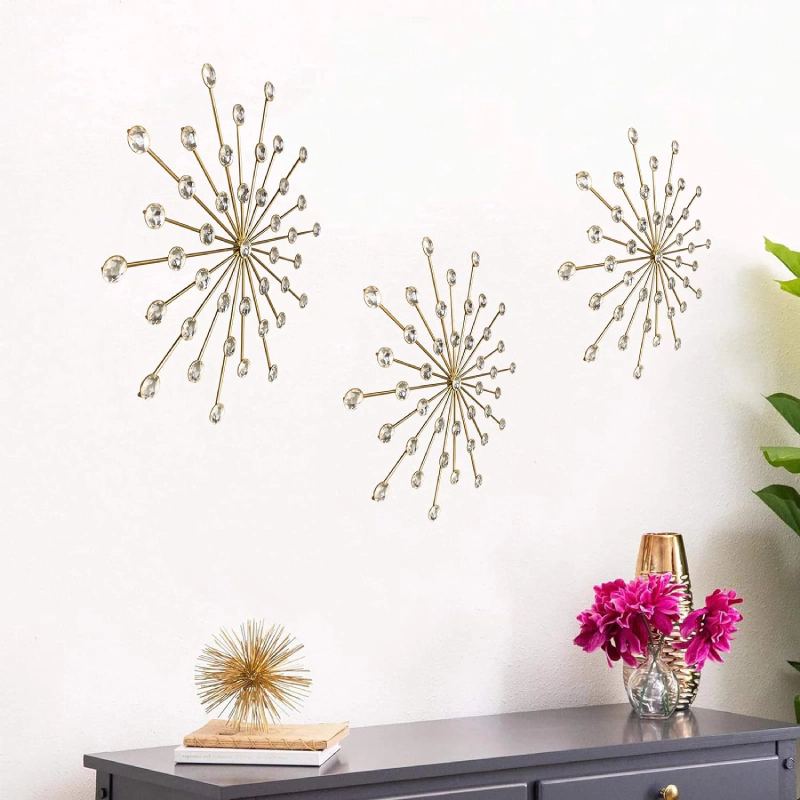 Living Hubss Gold Metal Crystal Bling Wall Art