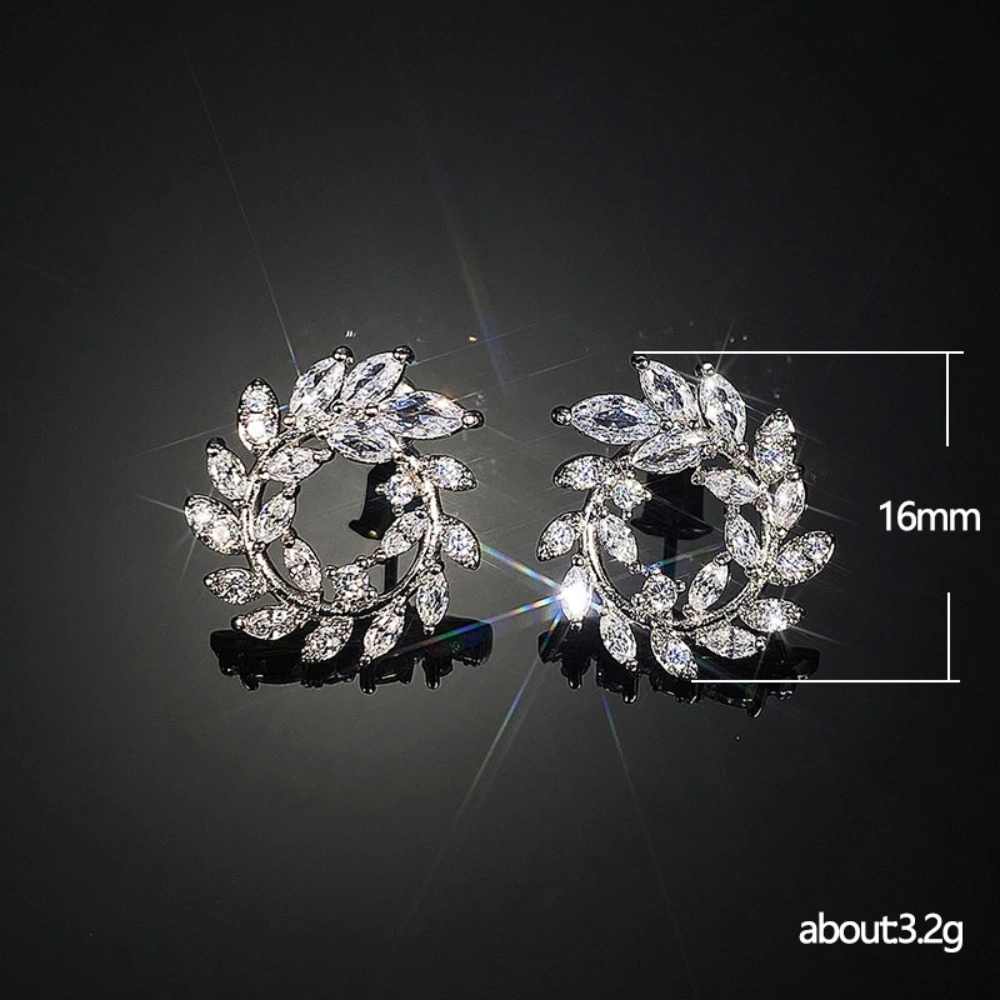 White Gold Plated Wheat Wreath Stud Earrings