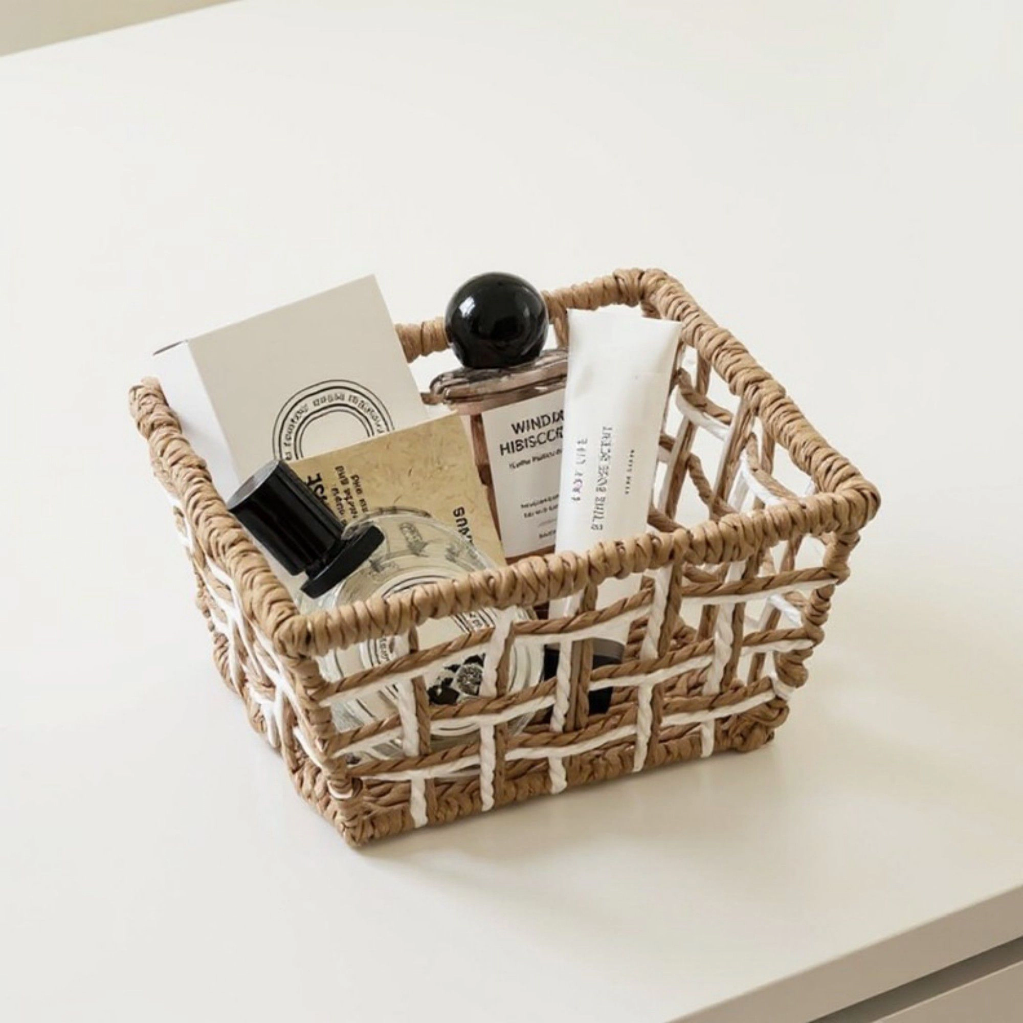 Alilang Women Open Weave Rattan Storage Basket with Reinforced Frame and Two-Tone Design