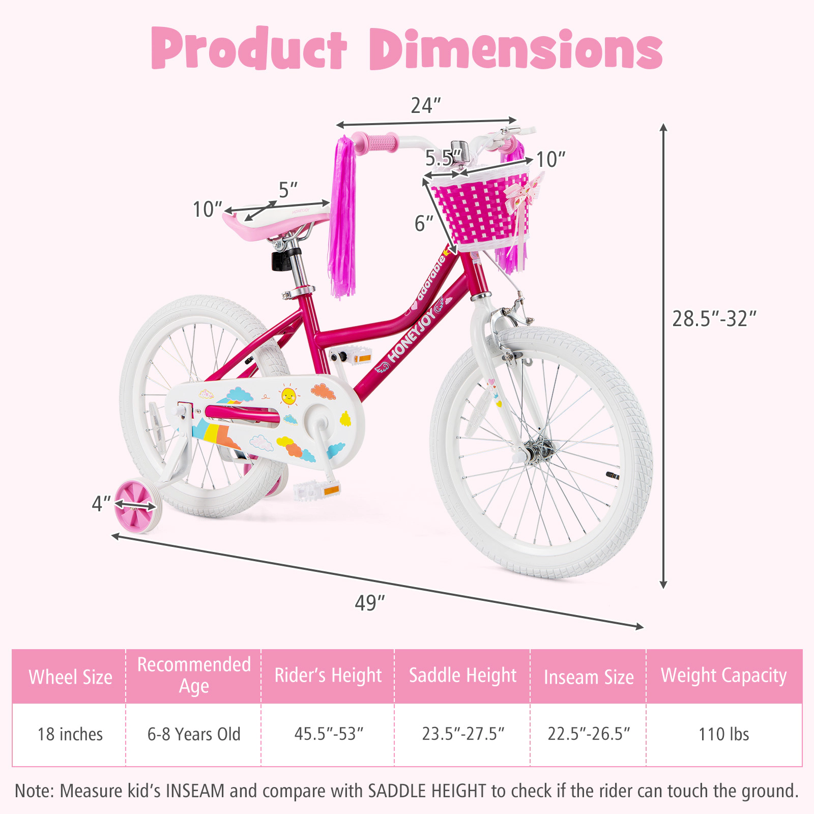 Hivvago Kids Bicycle 18 Inch Toddler and Kids Bike with Training Wheels for 6-8 Year Old Kids