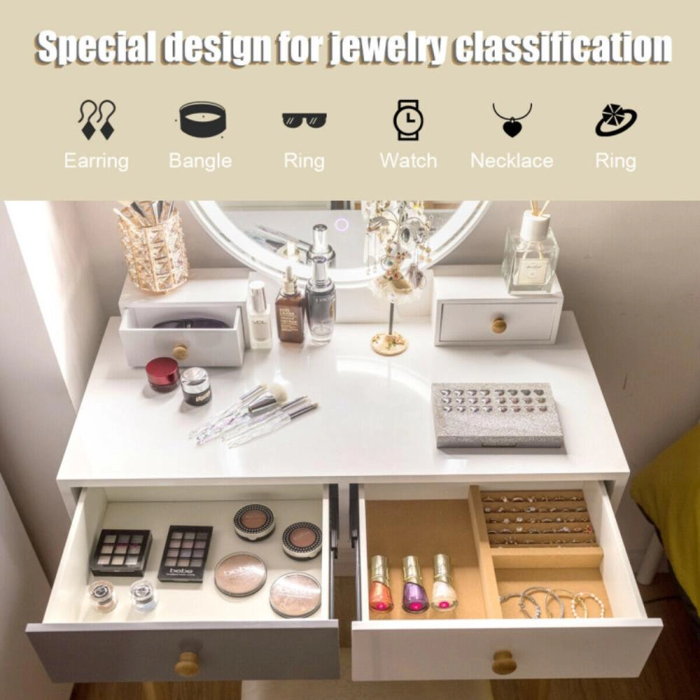 Hivvago Makeup Dressing Table With 4 Drawers And Lighted Mirror