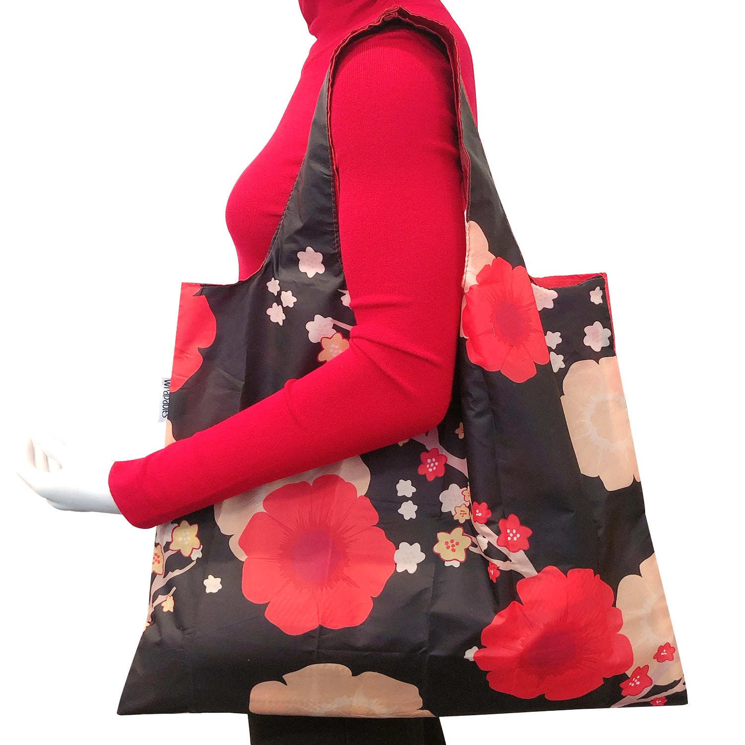 Wrapables Large Reusable Shopping Bag for Groceries with Outer Pouch, Midnight Floral