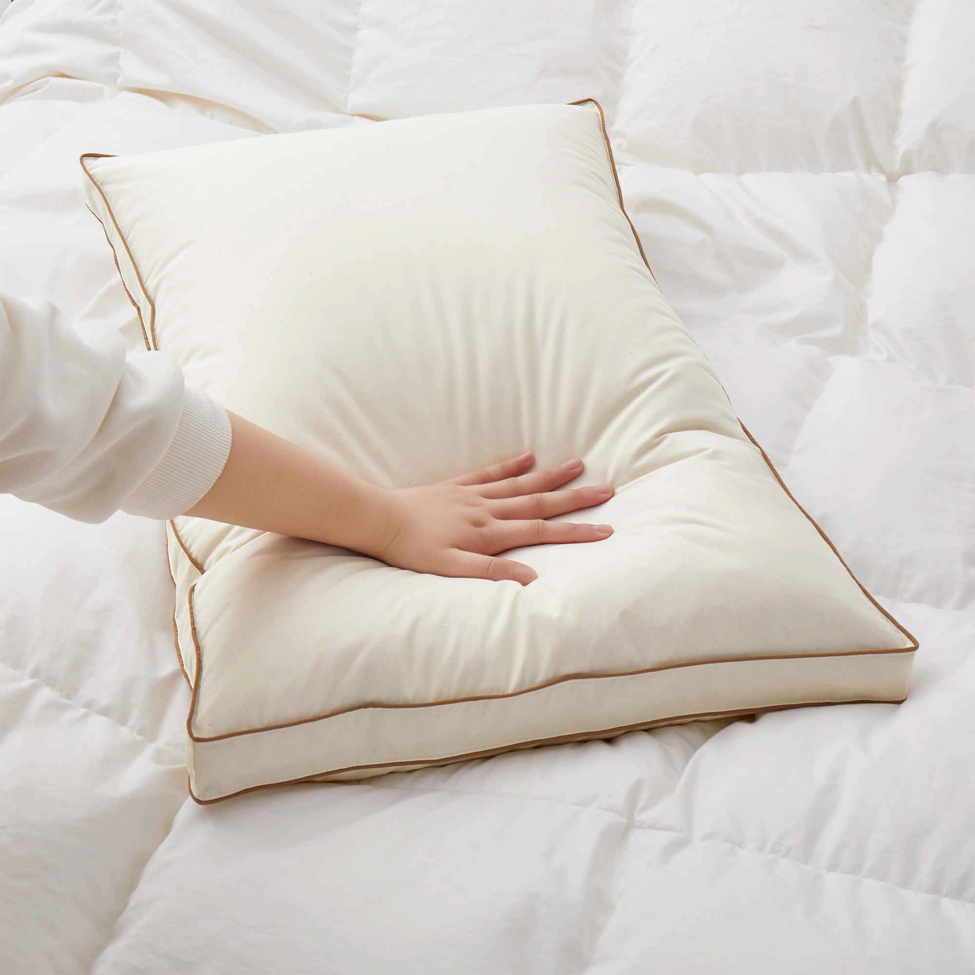Puredown Selected Organic Cotton Layered Down Pillow Set of 2, 1.5-Inch Gusset