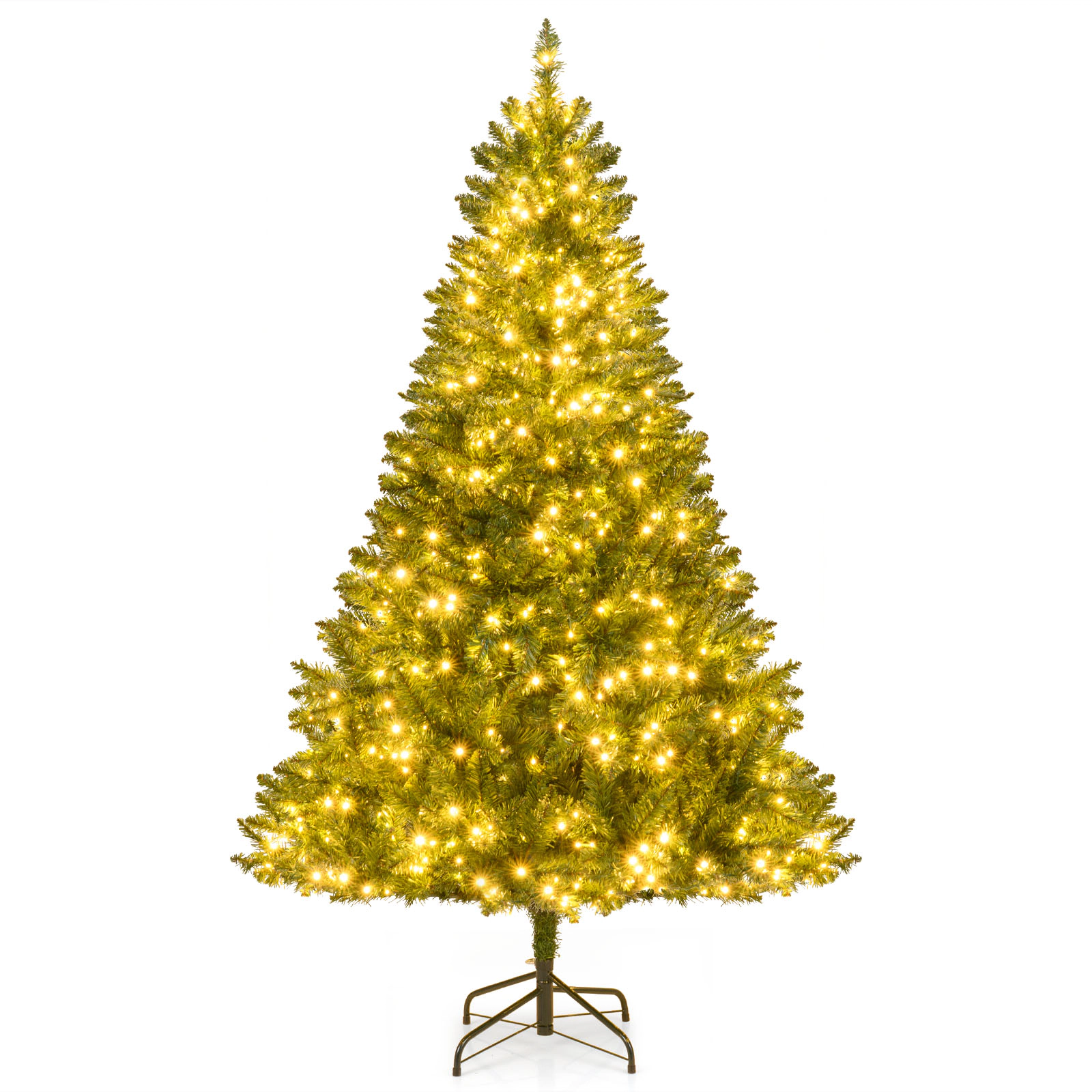 SUGIFT 6-ft Pre-Lit Hinged Artificial Christmas Tree with 700 Warm White LED Lights 7 Modes and 814 Tips Green