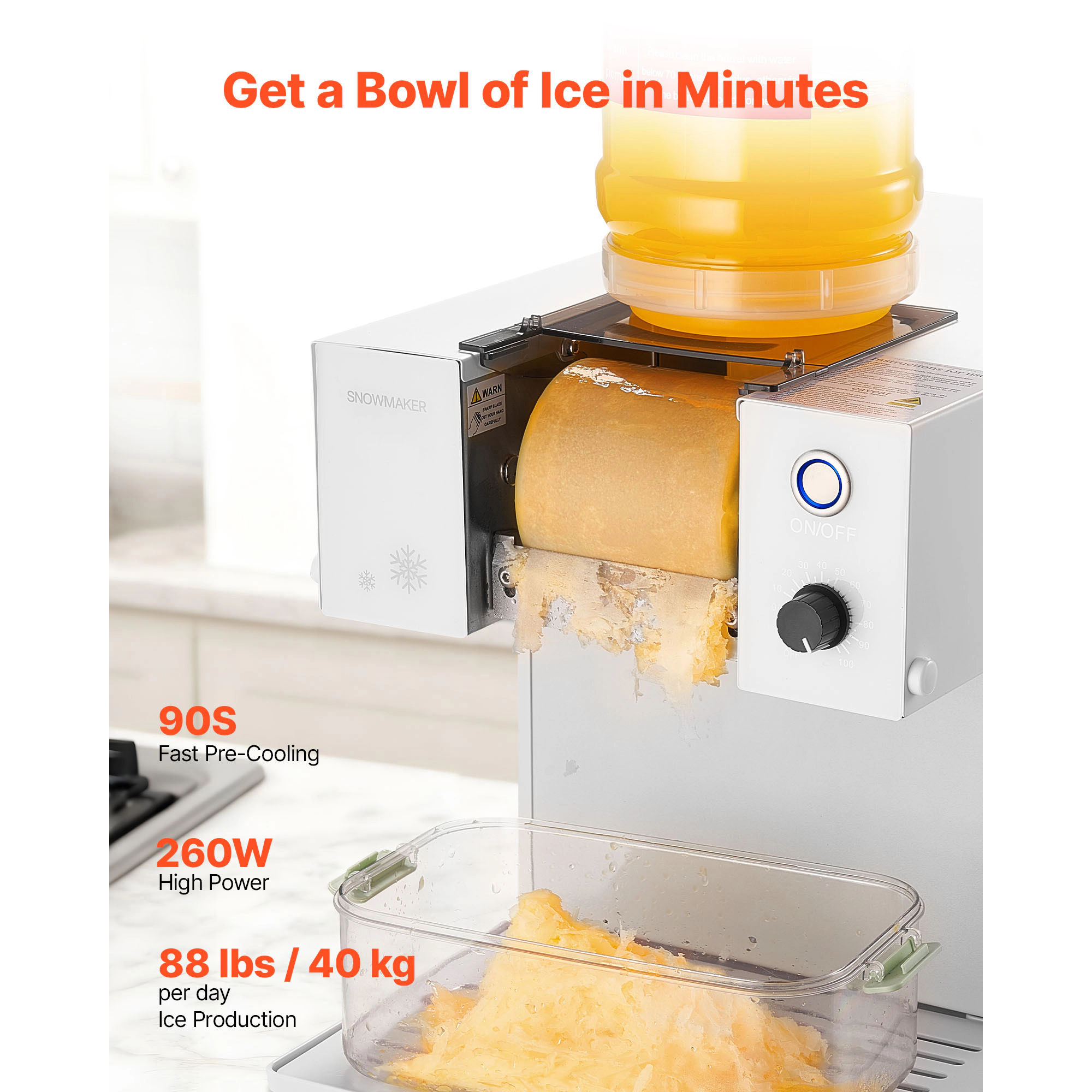 HONGGE Snowflake Ice Machine /24H Snowflake Ice Maker Ice-Shaver Machine with Stainless Steel Blade Electric Snow Cone