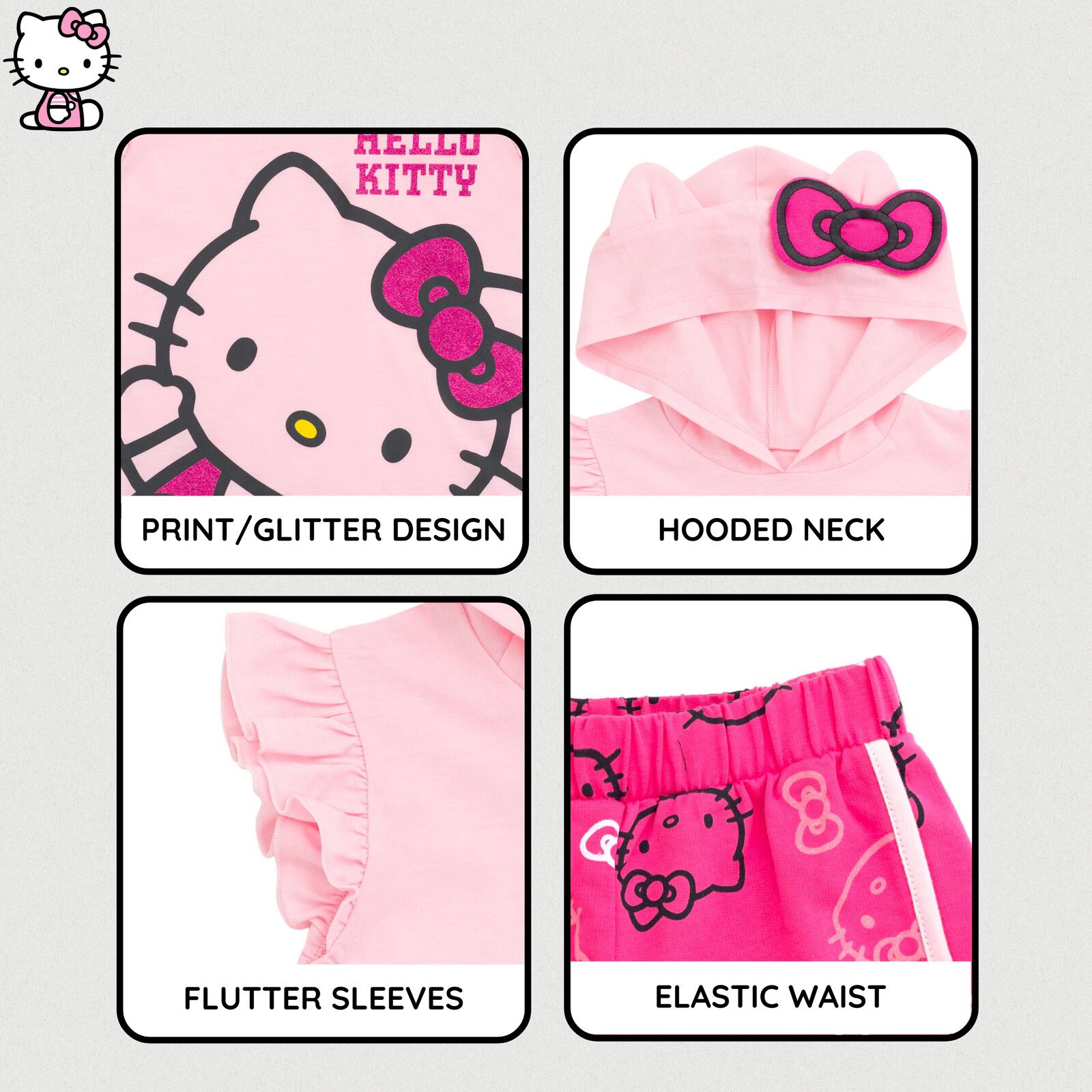 Hello Kitty Girls' Cosplay 2-Piece Hooded Top and Shorts Set