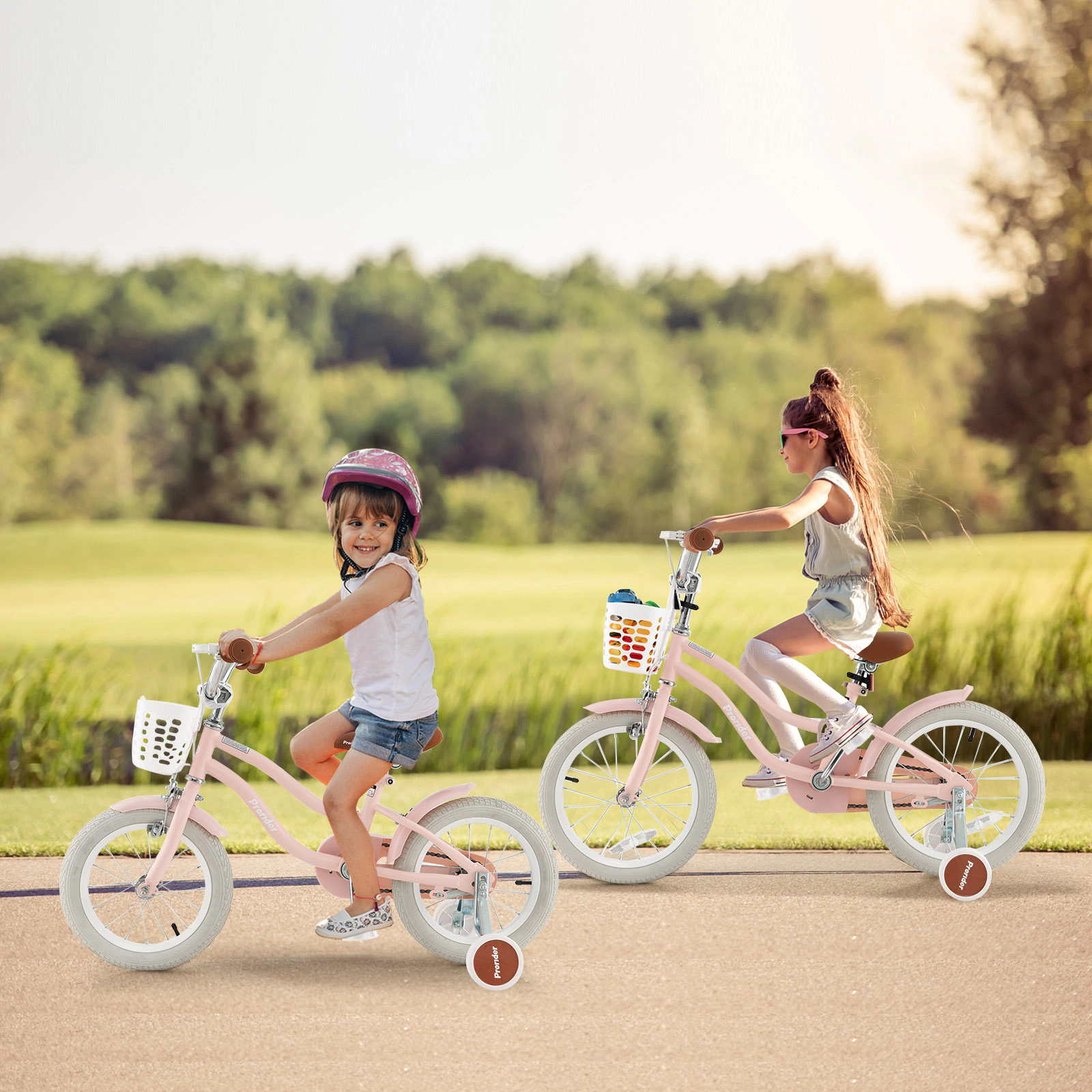 14-in Girls Bike with Training Wheels Removable Basket and Coaster Brake for Ages 3-5 Air Tires Kids Bicycle