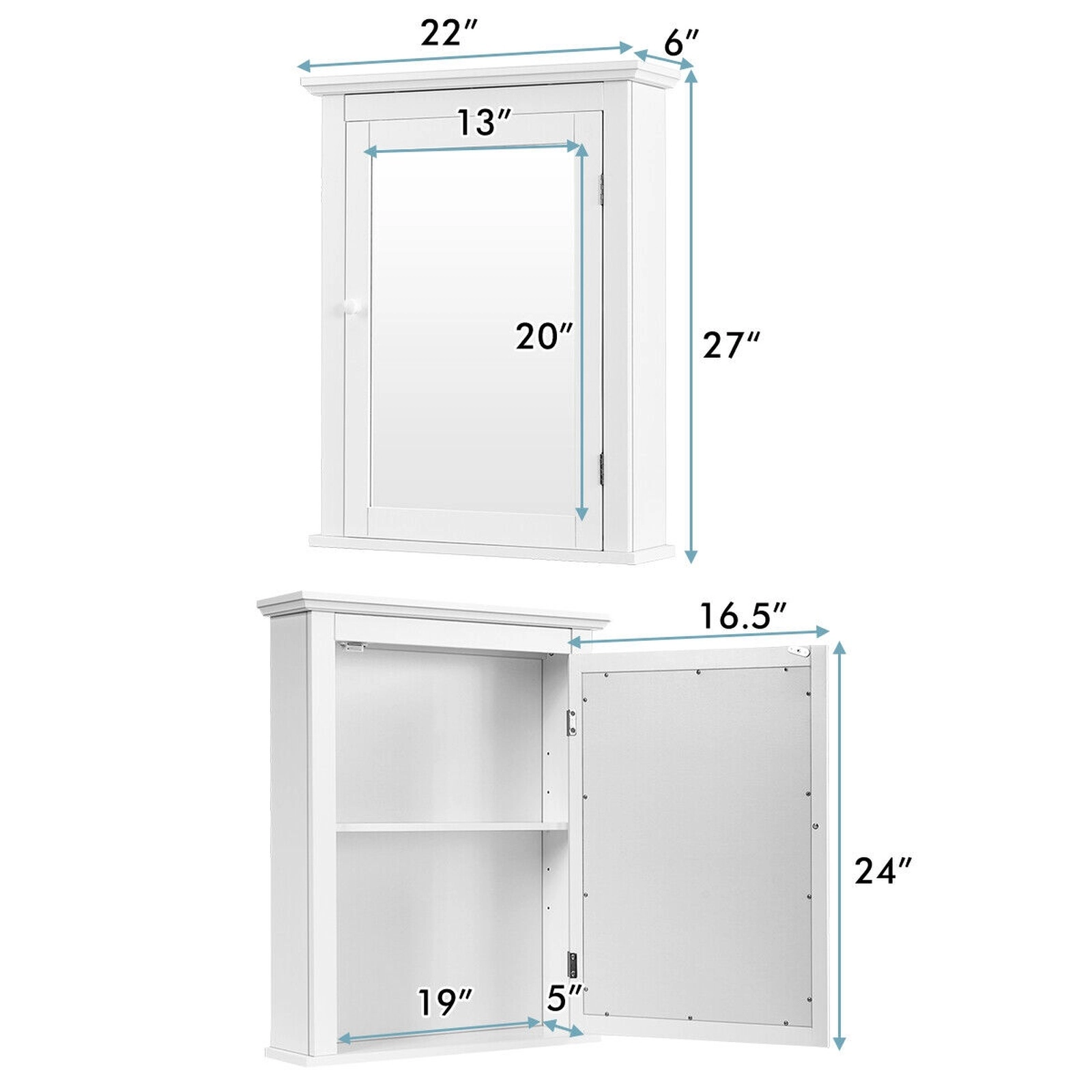 SUGIFT Wall Mounted Bathroom Mirror Medicine Cabinet with Shelf 11-lb Cabinet Capacity 6.6-lb Shelf Capacity 22
