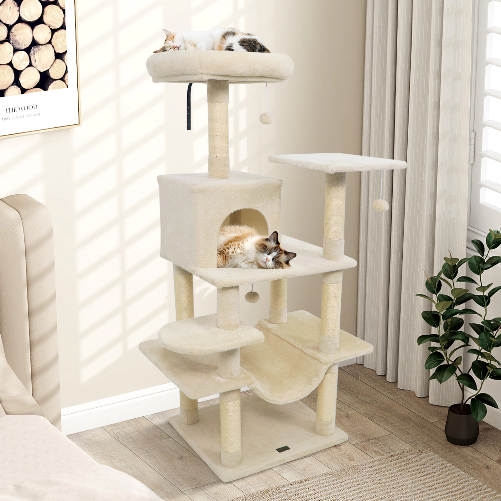 SUGIFT 58 Cat Tree Tower with Padded Top Perch Hammock and Sisal Posts