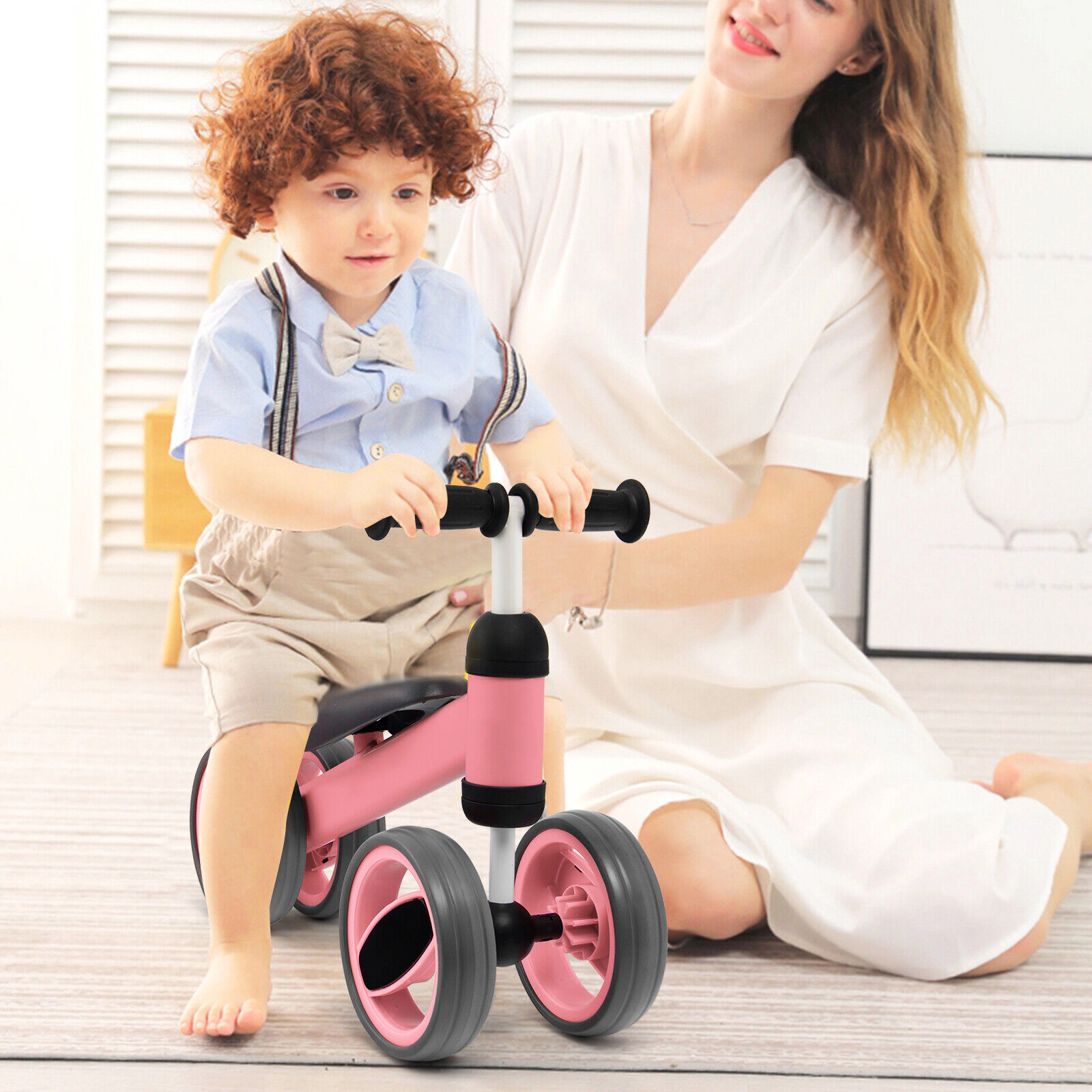 SUGIFT 4-Wheel Baby Balance Bicycle Toy with Steel Frame 44-lb Capacity Ages 1-2 Years Pink
