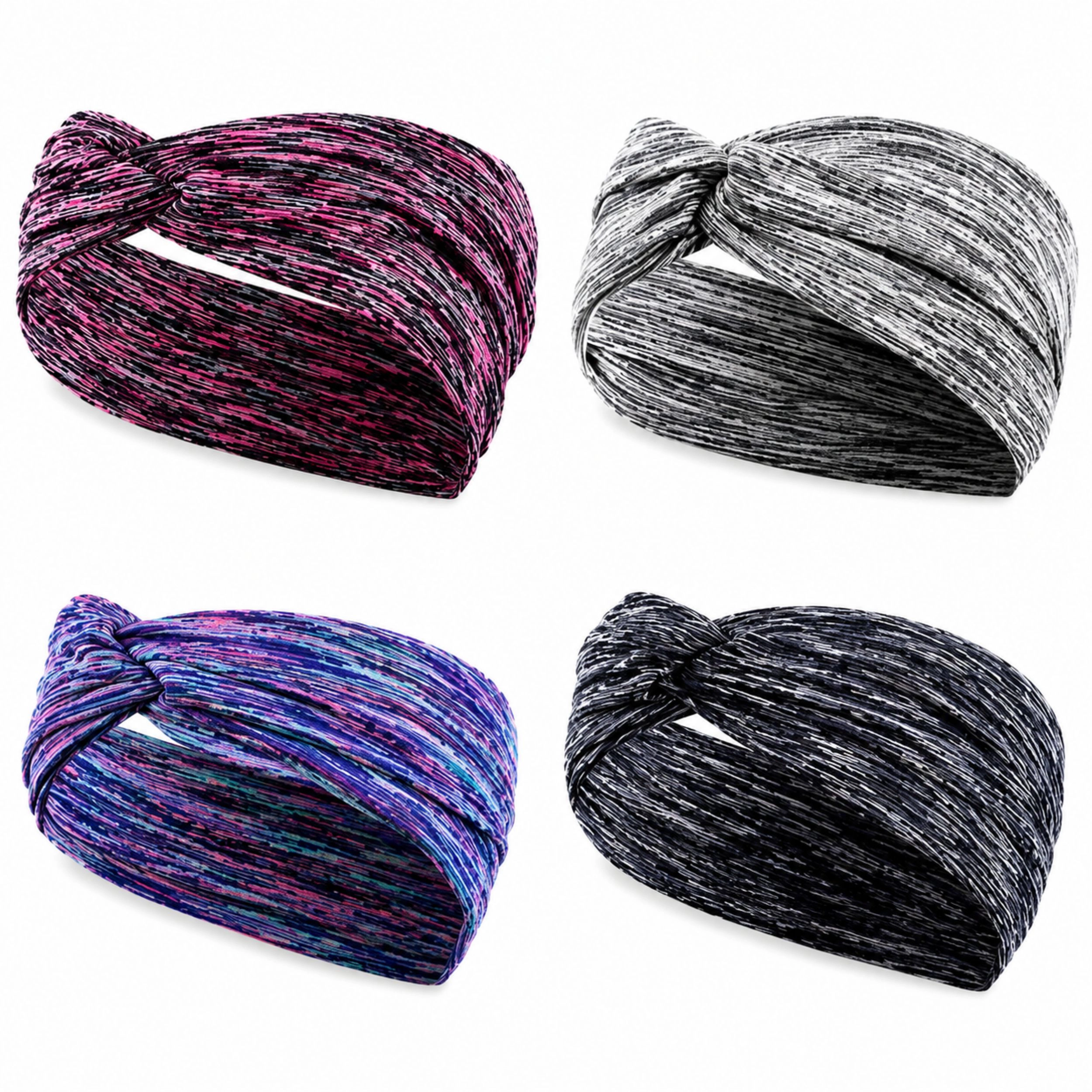 Home Collection Pack of 4 Women's Elastic Turban Headbands for Yoga & Sports
