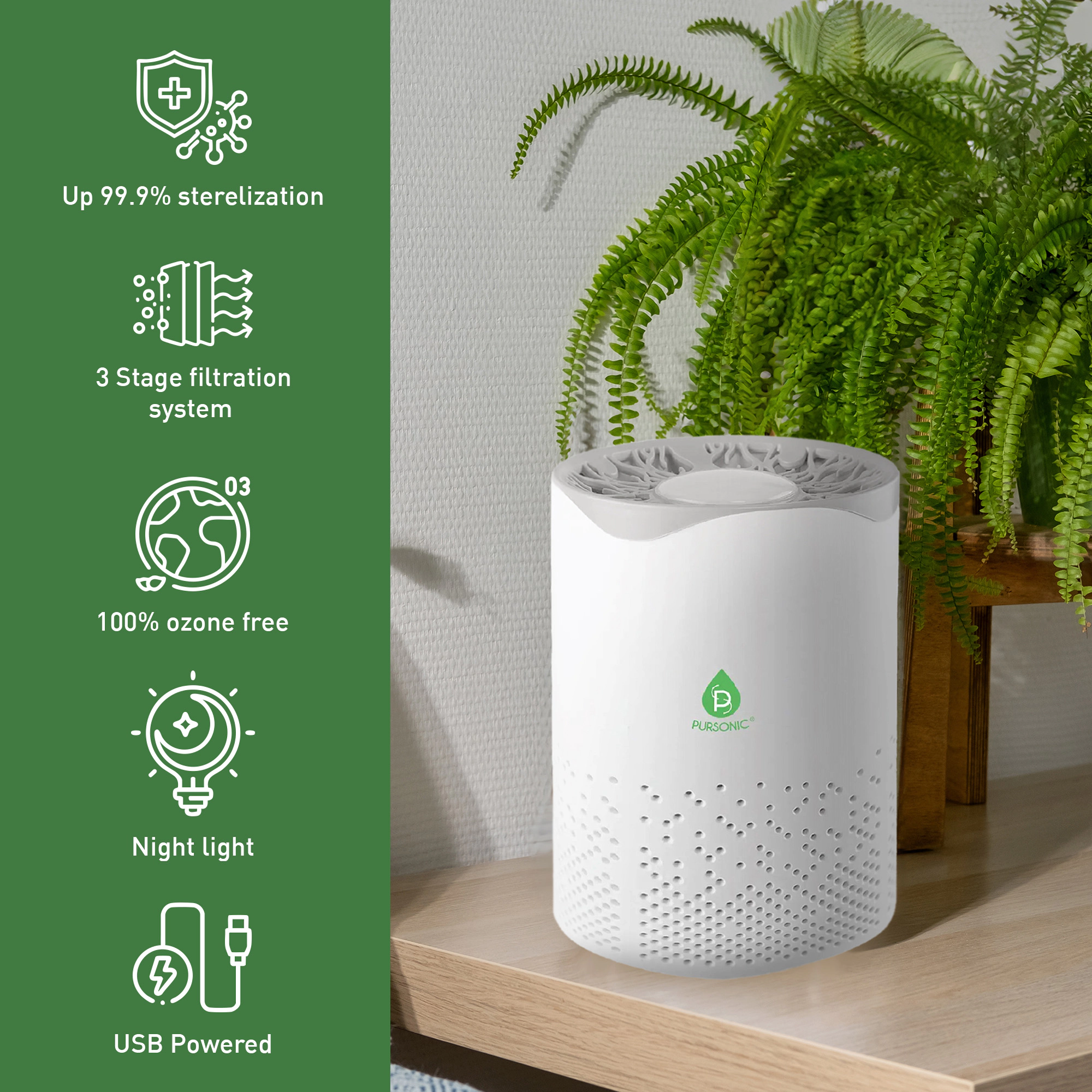 Pursonic Unisex USB Powered True HEPA Air Purifier