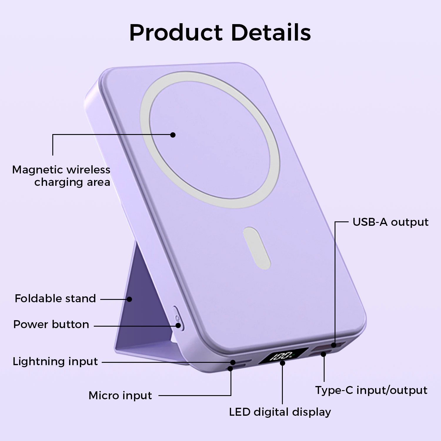 Alpha Digital 10,000mAh, Magnetic Wireless Charging, Phone Stand - Power Bank